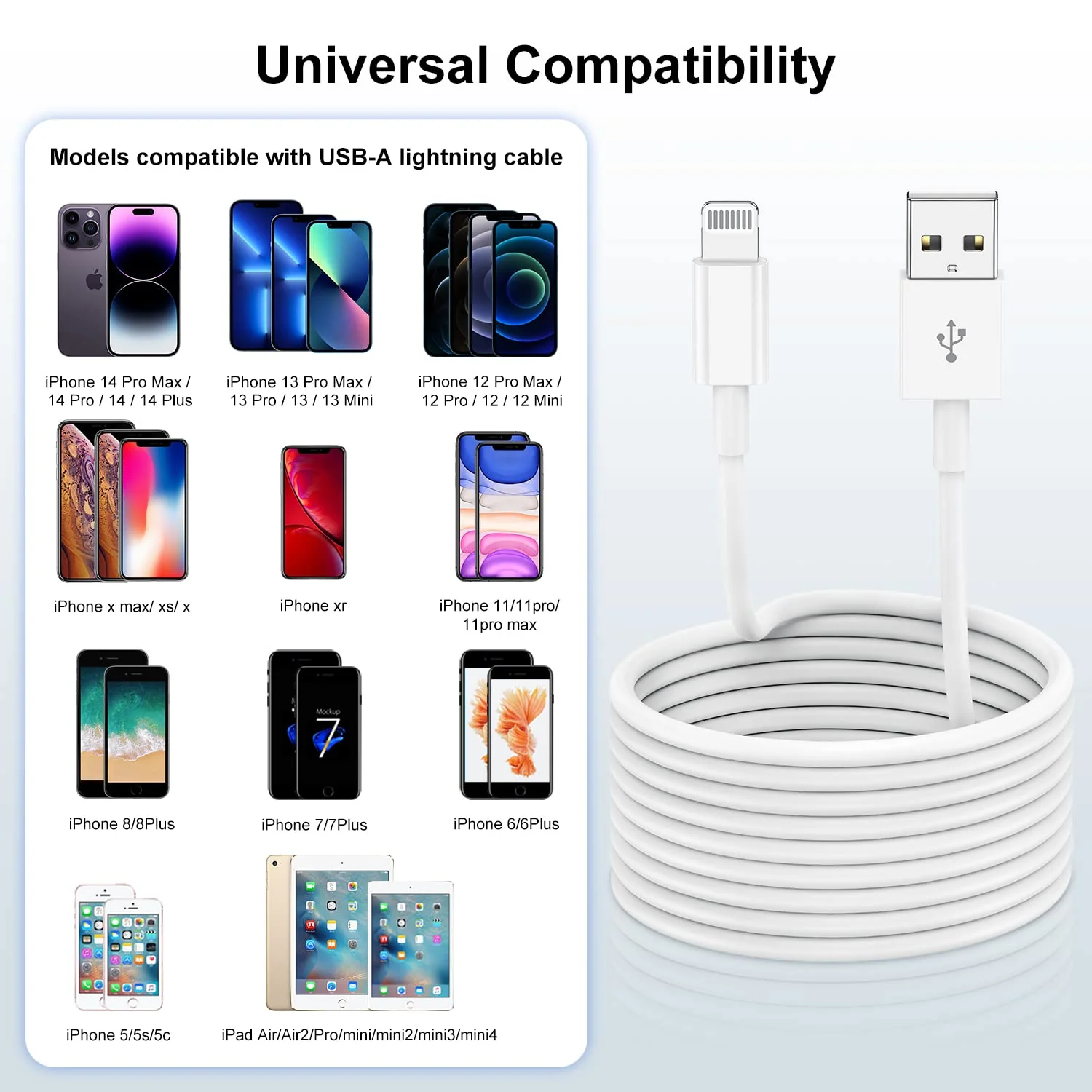 Extra Long iPhone Charger Cable 15 ft/5M,[Apple MFi Certified] USB to Lightning Cable15 ft, iPhone Fast Charging Cord for Apple iPhone 14/14pro/13/12/11/11Pro/11Max/ X/XS/XR/XS Max/8/7,iPad(White) 1pack(15ft) White 1 - Image 4