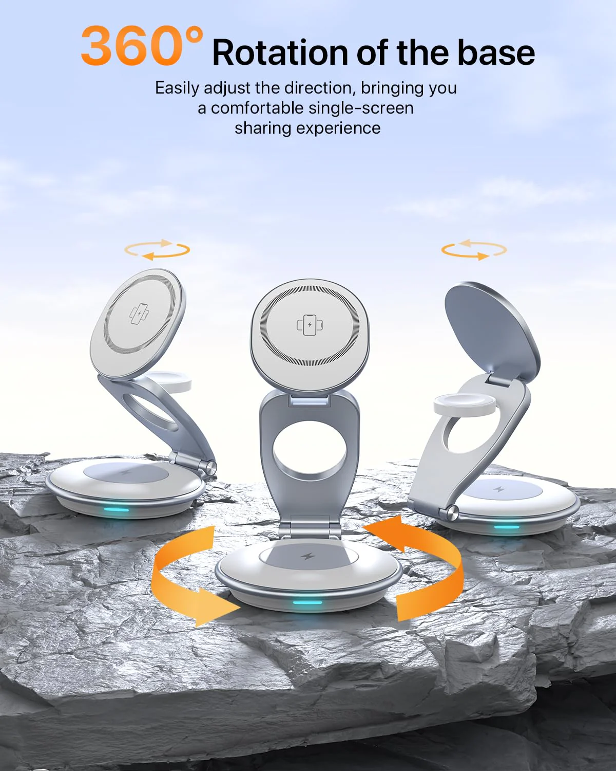 EXW Wireless Charging Station for Magsfe Charger,3 in 1 Wireless Charger for Magsafe Charging Station,Foldable Charger for iPhone 16/15/14/13/12 Series for Apple Watch & AirPod(30W Charger Included) White - Image 3