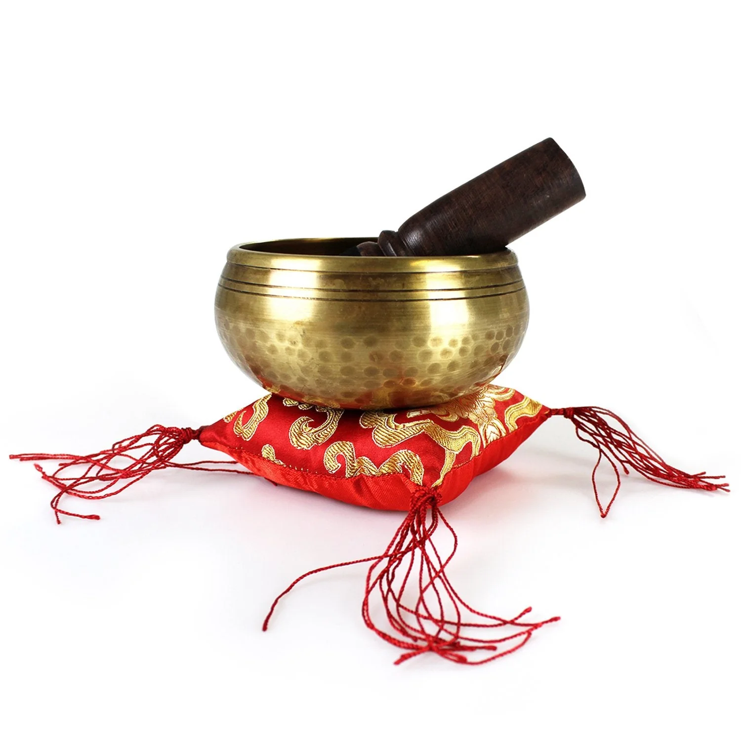 Eye of Buddha Traditional Tibetan Crafstmanship Hand Hammered Singing Bowl Set With Mallet & Red Silk Cushion For Meditation, Chakra Healing, Prayer, Yoga, and Mindfulness - 3.75 Inches