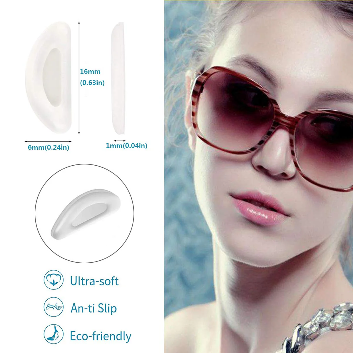 Eyeglass Nose Pads, Adhesive Anti-Slip Nose Pads, Soft Silicone Nose Pad Cushion for Glasses, Eyeglasses, Sunglasses, 12 Pairs(Clear) Clear - Image 2