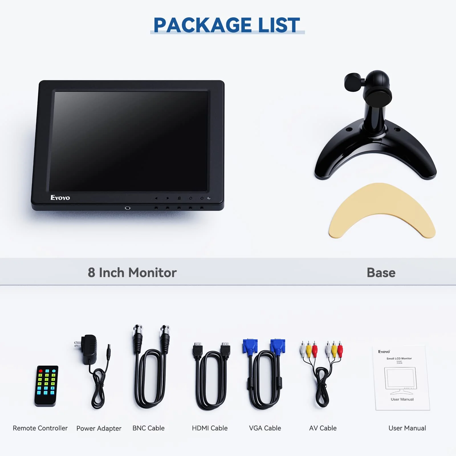 Eyoyo 8 Inch Small Monitor, 1024x768 4:3 IPS Mini HDMI Monitor Support HDMI/VGA/AV/BNC Input with Remote Control & Built-in Speakers, Security Monitor for Computer Raspi CCTV Camera 8 inch 1024x768 - Image 8