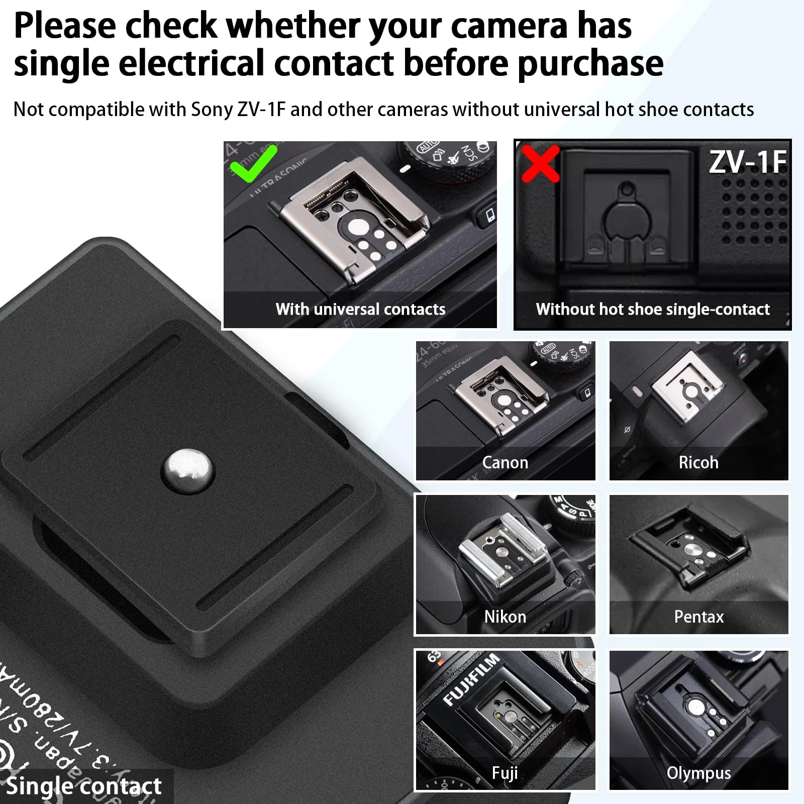 F1 Mini Camera Flash Camera Flash Speedlite for Ricoh (GR3/GR3X,etc.) Nikon/Canon/Fuji,Digital Film Cameras,Mini hot Shoe Flash for DSLR Camera(Not Compatible for Sony ZV-1F. Black - Image 6