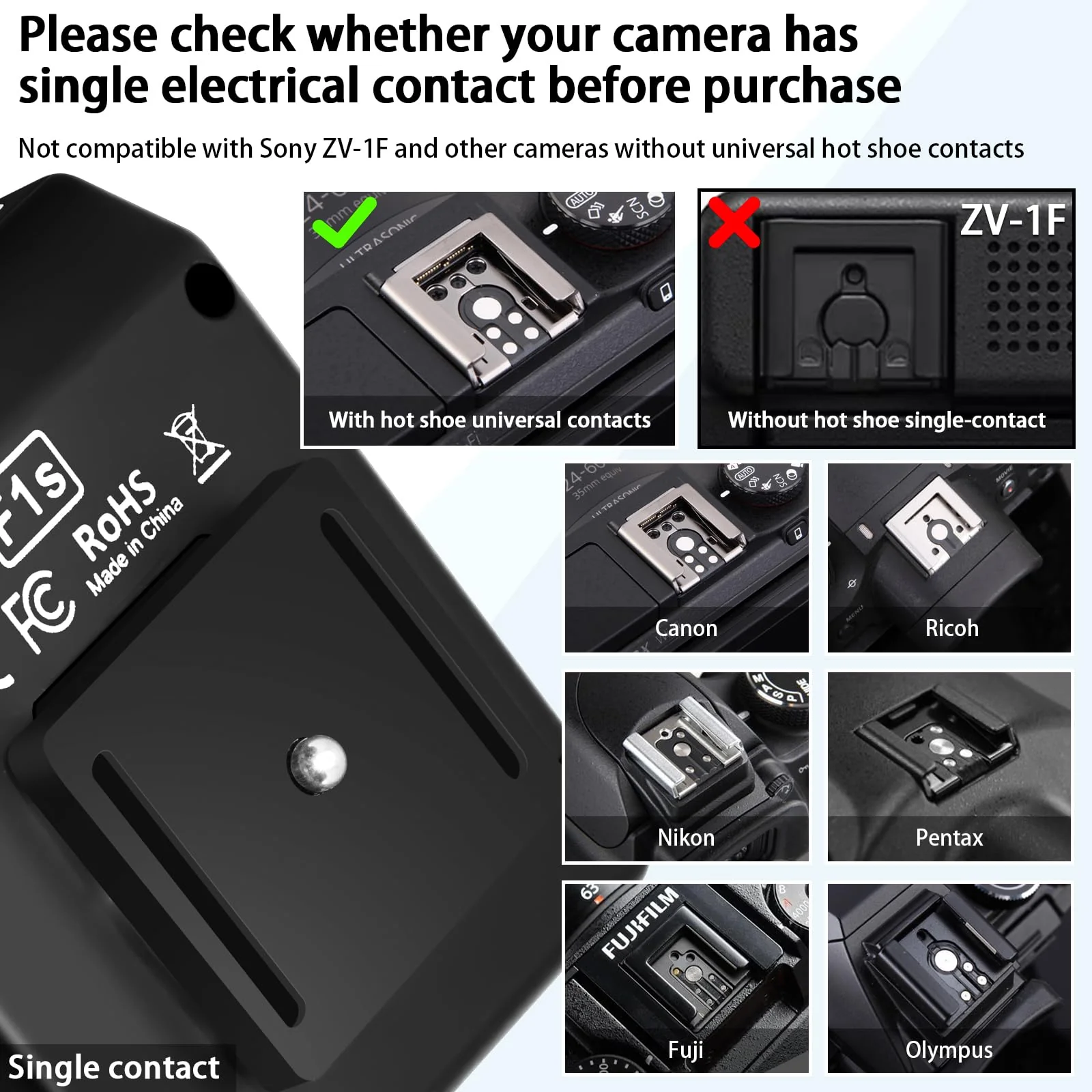 F1S Camera Flash for Ricoh (GR3/GR3X, etc.) Fuji/Sony/Nikon/Canon,Portable Mini Camera Flash for DSLR Cameras(Black). - Image 4