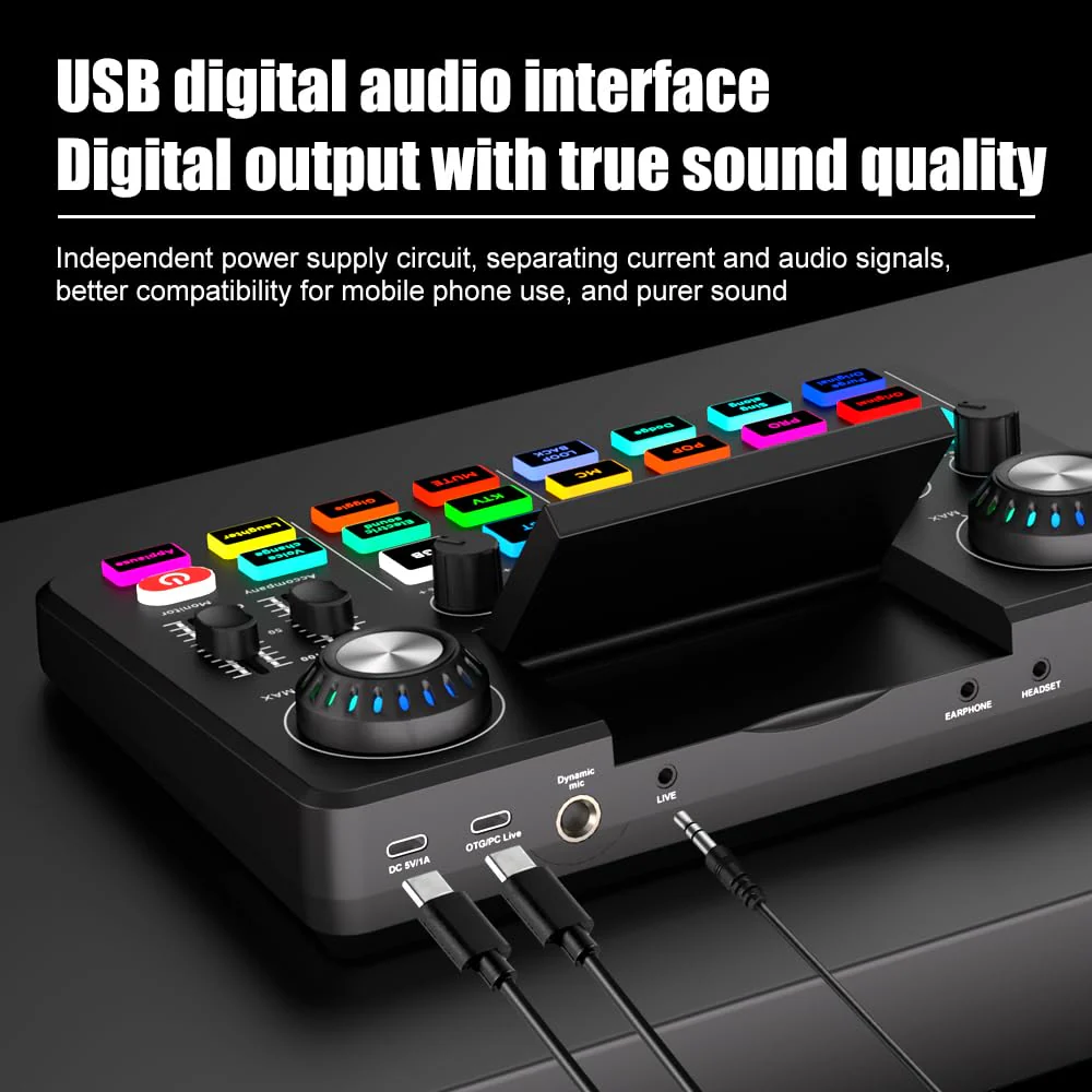 F668 Gaming Audio Mixer OTG HD Folding Screen Console PC Digital Sound Card for Streaming Podcasting Switcher, Computer Recording, Game Voice, Live Sound Card - Image 5