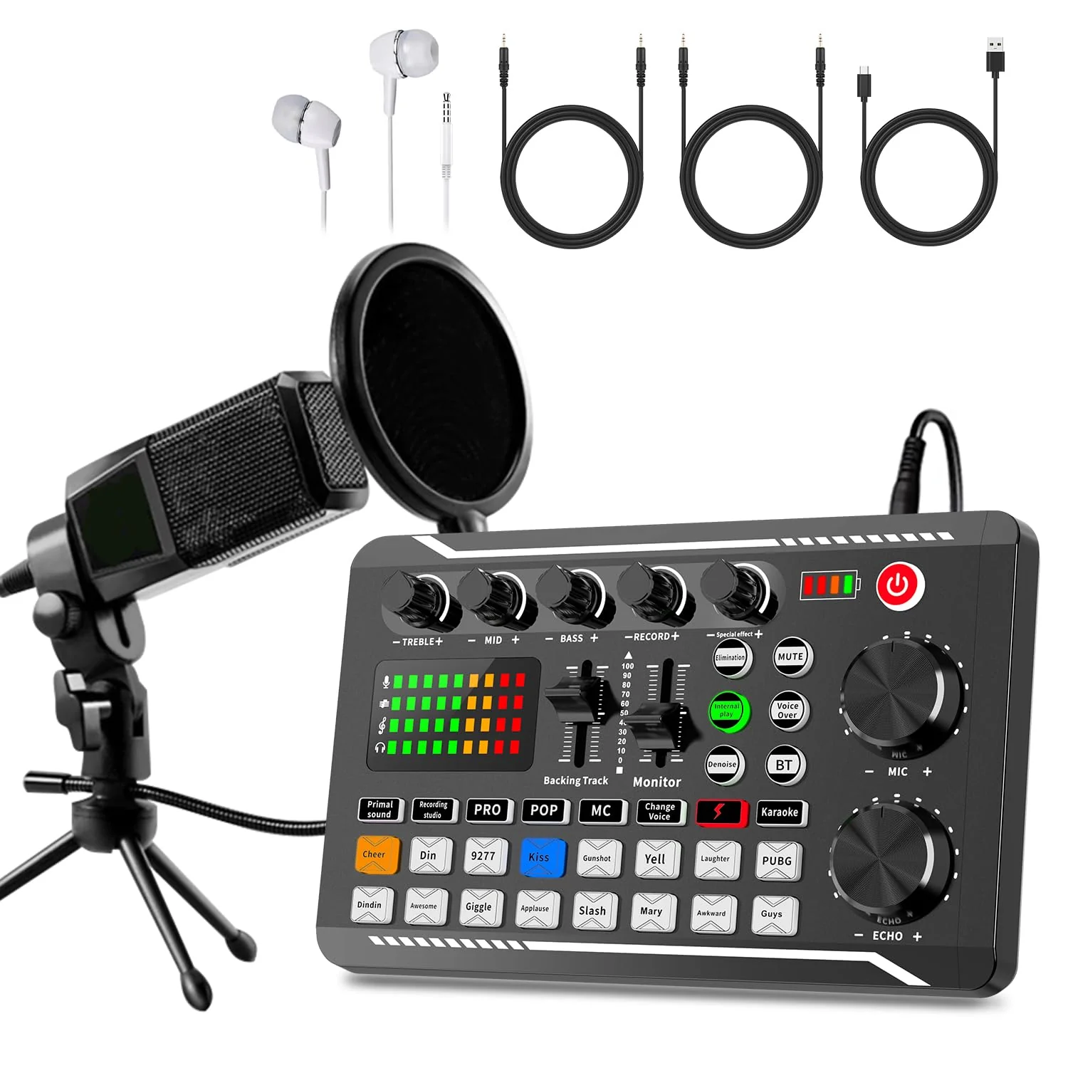 F998+MS60 Podcast Equipment Bundle,Condenser Mic Recording Studio,Streaming Podcast Mic Starter Kit with Voice Changer, Live Sound Card Audio Interface for Computer Vlog Living for YouTube TikTok