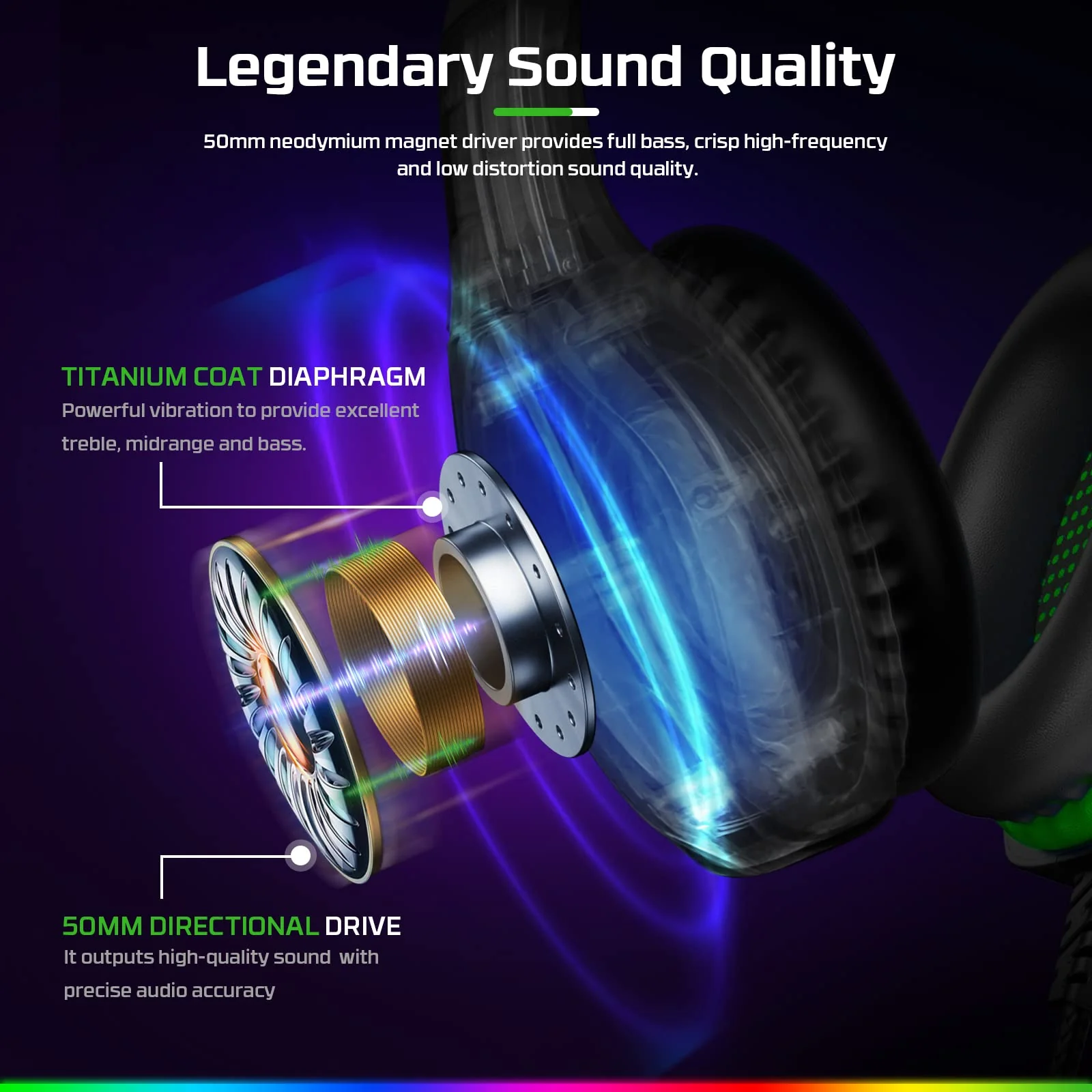 Fachixy「2024 NEW」FC100 Gaming Headset with Microphone for PS4/PS5/PC/Nintendo Switch, Xbox One Headset with RGB Light, Computer Gamer Headset with Mic Green One Size - Image 2