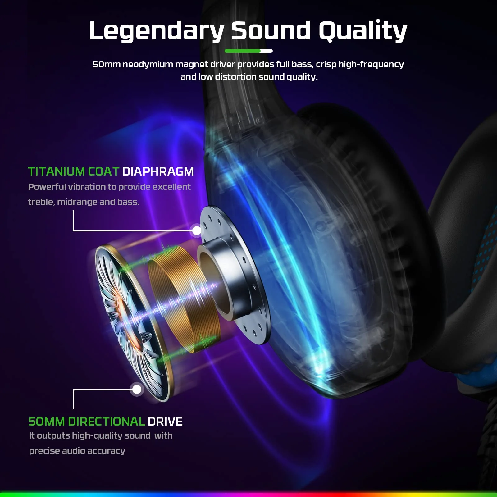 Fachixy「2024 New」FC100 Gaming Headset with Microphone for PS4/PS5/PC/Xbox/Nintendo Switch, Xbox One Headset with RGB Light, Computer Headset with Mic Blue One Size - Image 2
