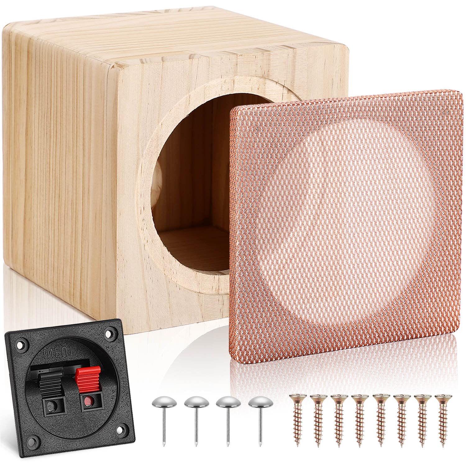 Facmogu 4in Solid Wood Speaker Enclosure, Speaker Cabinet Enclosure for DIY Car or Truck Audio Custom, Speaker Enclosure Unloaded Box with Sound-Absorbing Cotton & Speaker Terminal Cup 4 Inch
