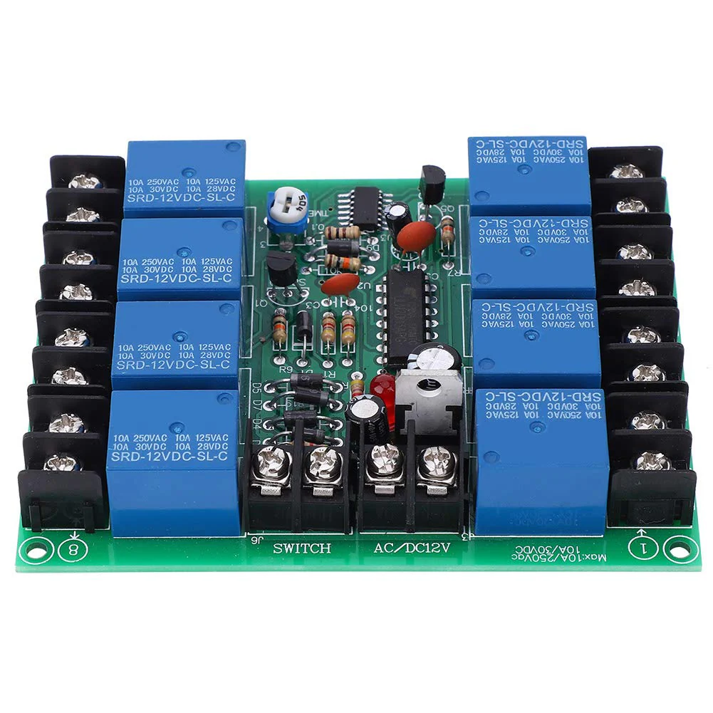 Fafeicy Multifunction Relay, 8 Channels Power Time Sequence Board 12V DC/AC, Adjustable Sequential Controller Module-0.2-4.0s, for Audio Equipment, Electronic Components - Image 3