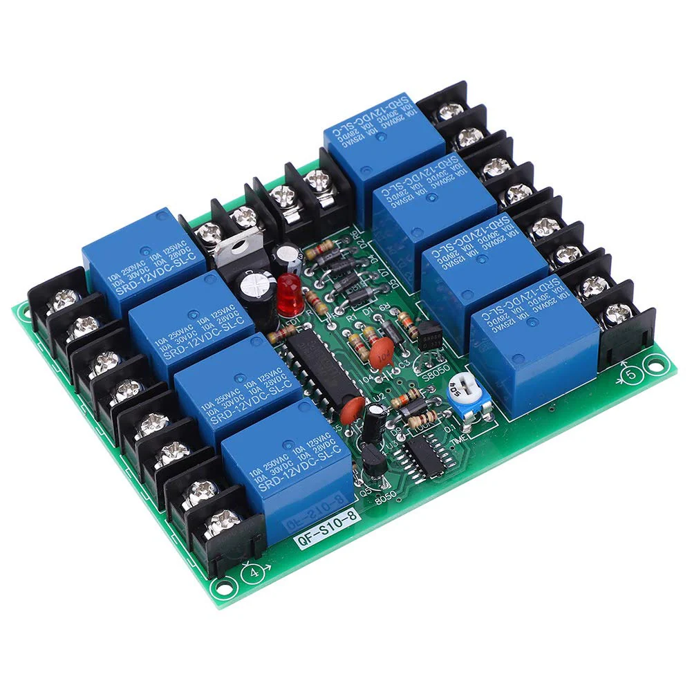Fafeicy Multifunction Relay, 8 Channels Power Time Sequence Board 12V DC/AC, Adjustable Sequential Controller Module-0.2-4.0s, for Audio Equipment, Electronic Components - Image 4