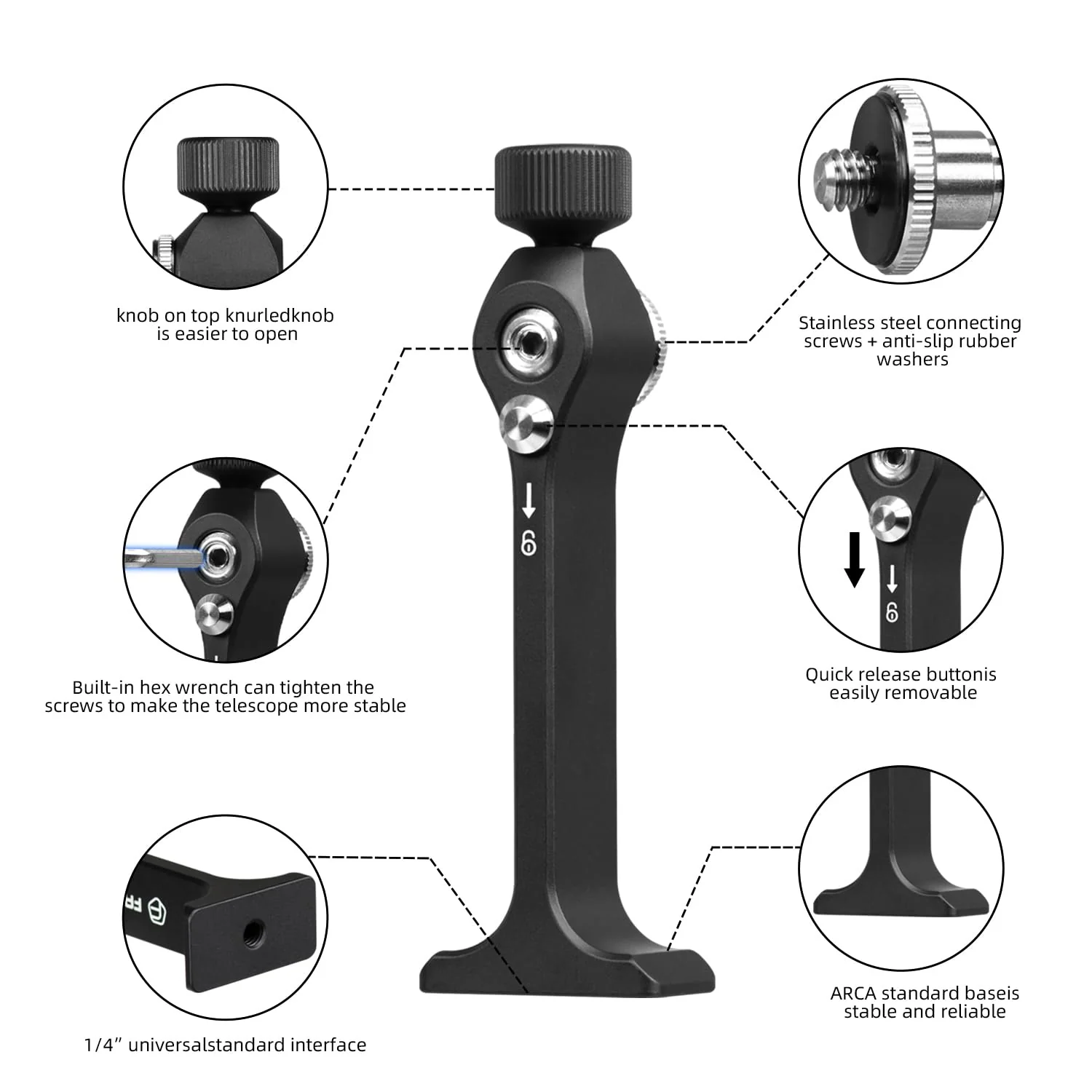 Fanaue Aluminum Binocular Tripod Adapter Quick Release,Detachable Universal Binocular Mount Accessories with 1/4-20 Inch Threading,Compatible with Arca Swiss and 1/4 Thread Head - Image 5