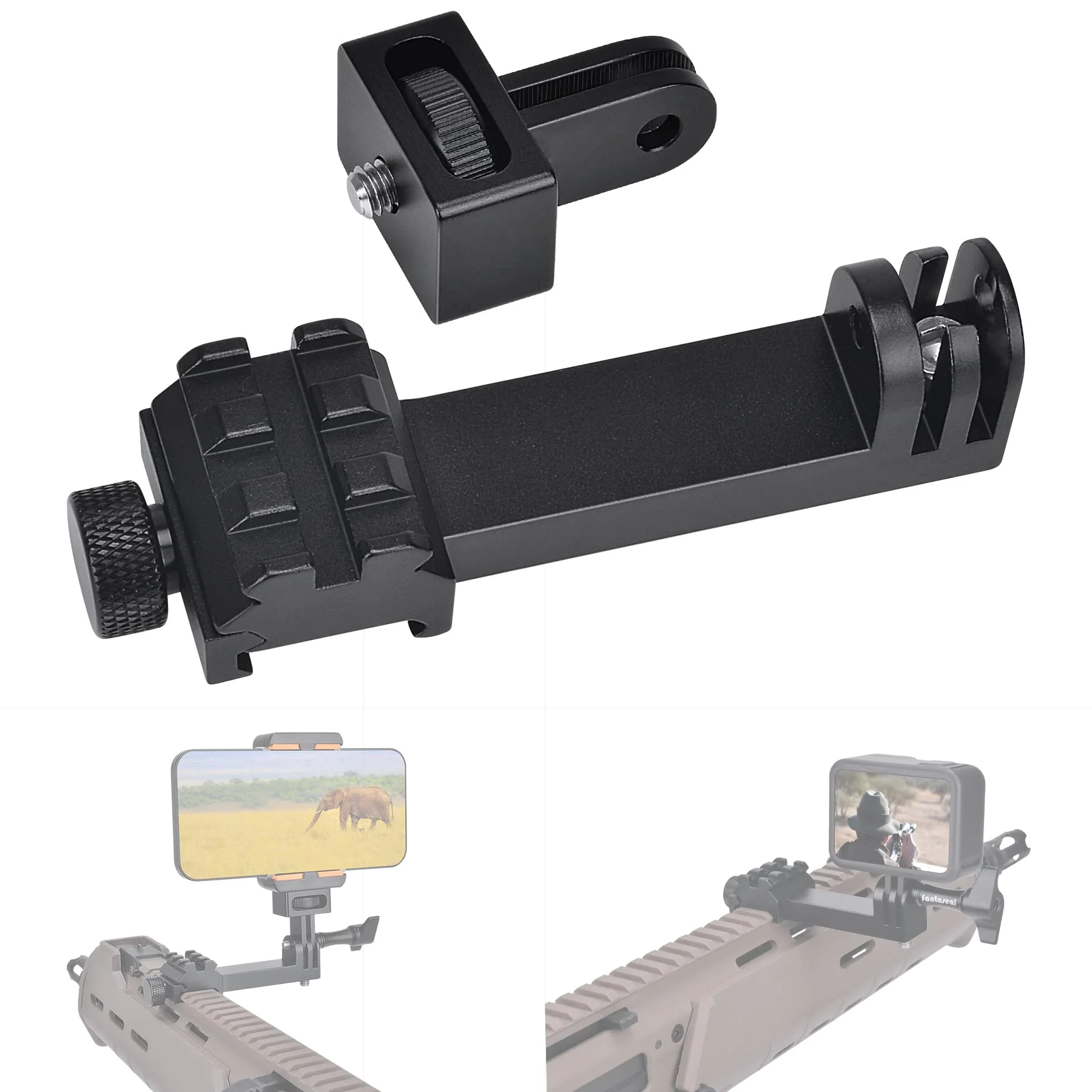 fantaseal High Precision Aluminum Alloy Cell Phone Smartphone Gun Clamp Mount Picatinny Rail Holder Airsoft Hunting FPV Video Recording Kit for iPhone YouTube Tiktok Vlogging Phone Picatinny Mount - Image 4
