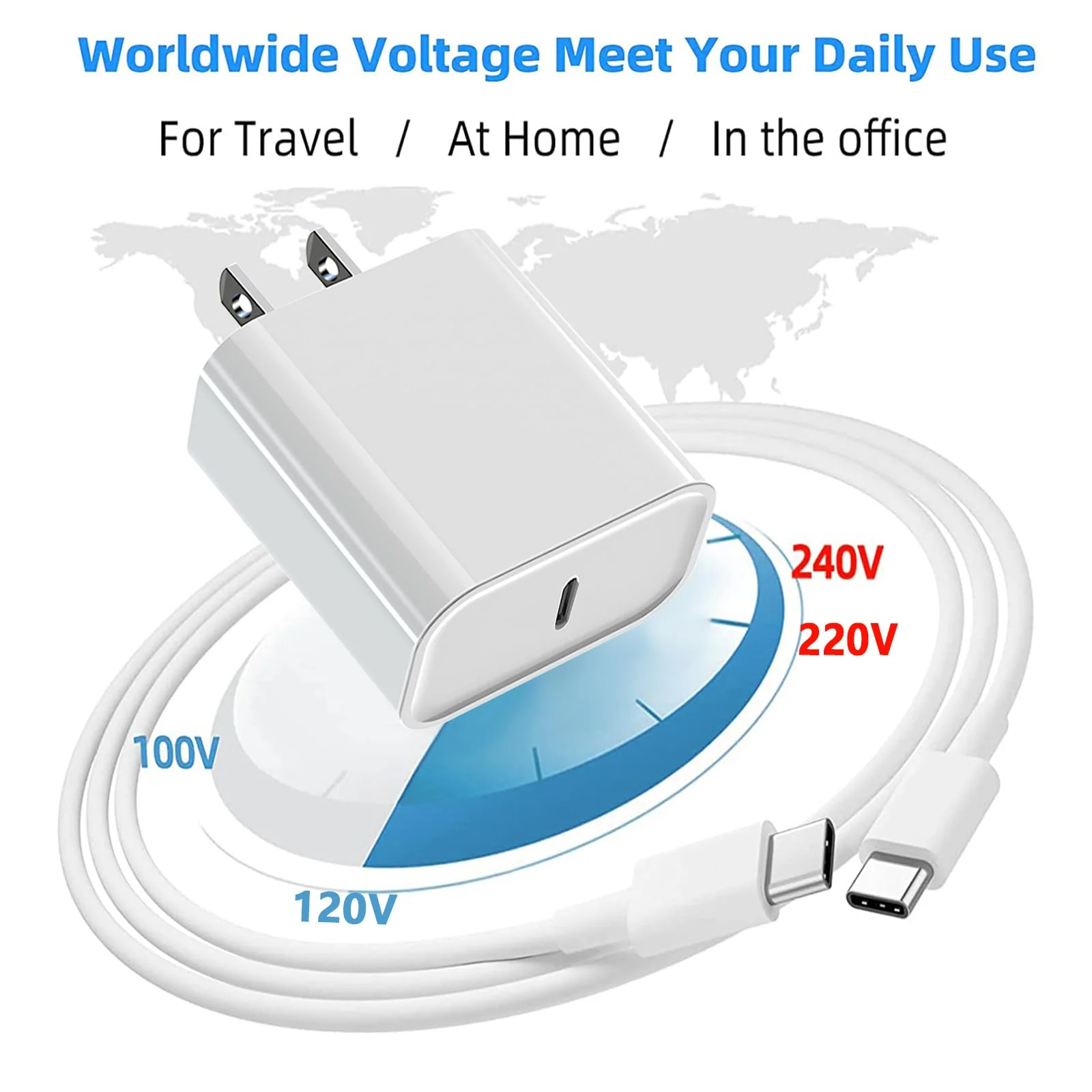 Fast Charger for iPad with USB-C Port, iPad Pro Chargers, GKW 20W USBC Fast Charging 10 ft for iPad 12.9/11/10.9 inch, Air 5th/4th, Mini 6th, 10th Generation, 10ft C to C Cable, 2Pack, White - Image 9
