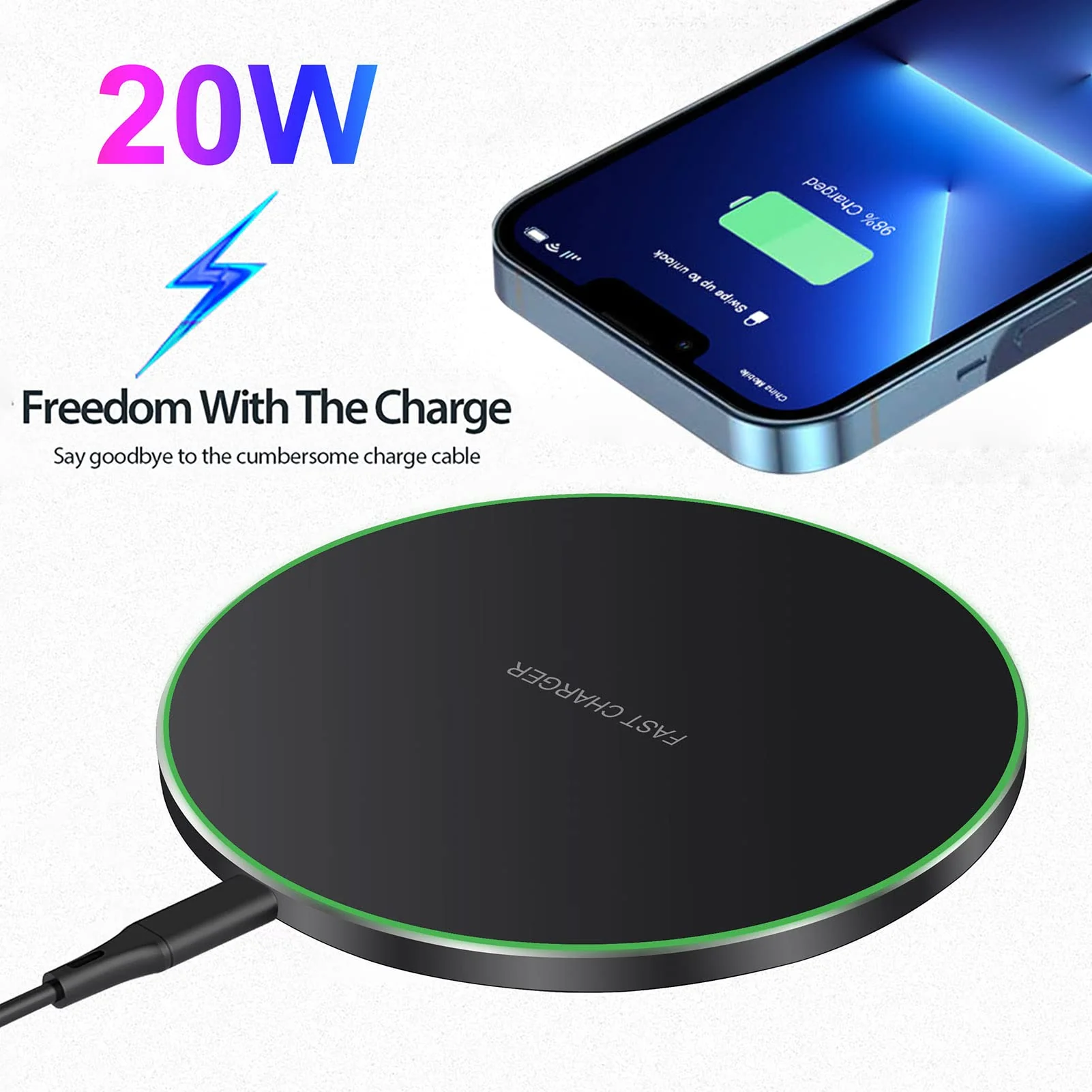Fast Wireless Charger,20W Max Wireless Charging Pad Compatible with iPhone 16/16 Pro/15/14/13/12/SE/11/XS Max/XR,AirPods;FDGAO Wireless Charge Mat for Samsung Galaxy S24/S23/Note,Pixel/LG G8 20W-Black - Image 2