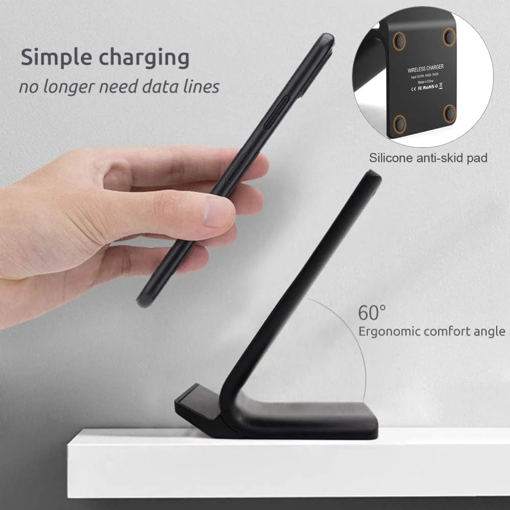 Fast Wireless Charger,NANAMI Qi Certified Wireless Charging Stand Compatible iPhone 13/12/SE 2020/11/XS Max/XR/X/8 Plus,Samsung Galaxy S21 S20 S10 S9 S8 Edge Note 20Ultra/10/9/8 and Qi-Enabled Phone Classic Black - Image 2