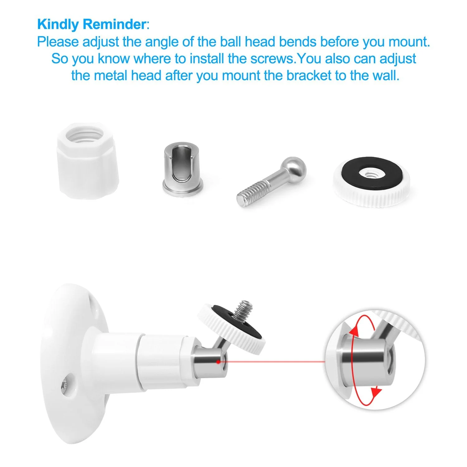 FastSnail Wall Mount Compatible with Wyze Cam Pan & Wyze Cam Pan V2 & Wyze Cam V3, Adjustable Indoor Outdoor Mount for WyzeCam Pan/WyzeCam Outdoor/WyzeCam V3 or Other Cam with Same Interface 2 Pack White - Image 4