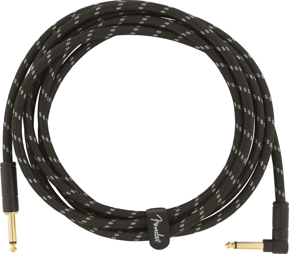 Fender Deluxe Series Instrument Cable, Guitar Cable, Stocking Stuffers, Guitar Accessories, Straight/Angle, Black Tweed, 10ft