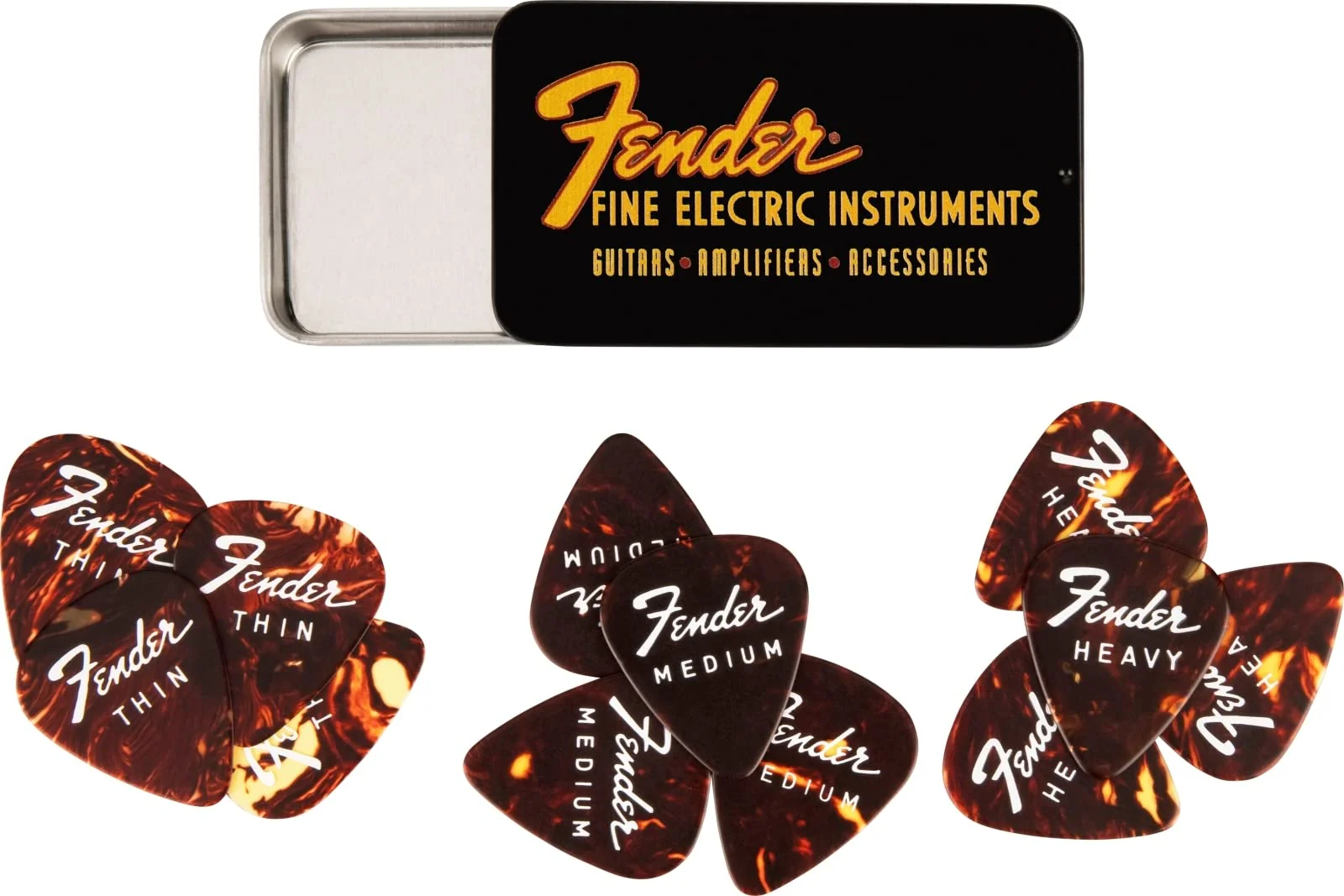 Fender Fine Electric Guitar Picks 351 Shape, Stocking Stuffers, Guitar Accessories, 12-Pack Tin