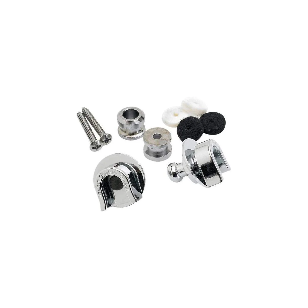 Fender Guitar Strap Lock with Chrome Buttons and Wood Mounting Screws, 1 Set of 2 Security Guitar Strap Locks for Guitar and Guitar Strap, Black and White Felt Washers, 1 Set Fender Straplock - Image 2