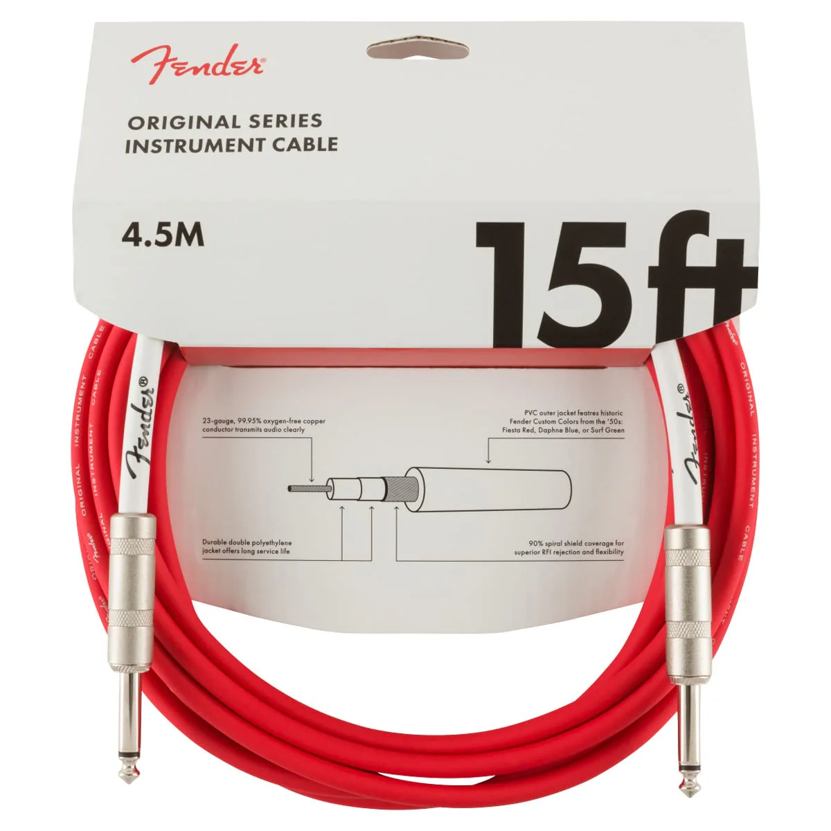 Fender Original Series Instrument Cable, Straight/Straight, Fiesta Red, 15ft