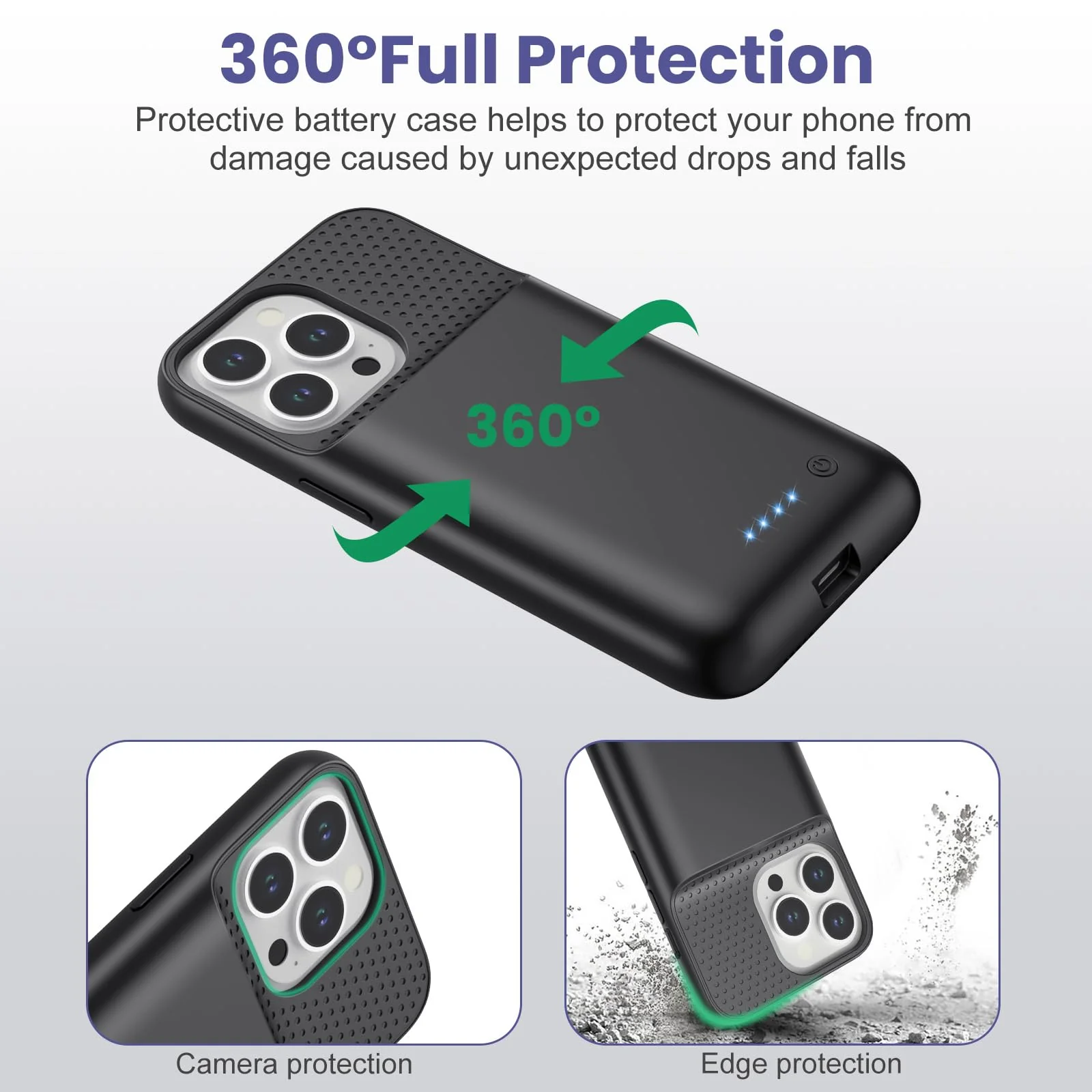 Feob Battery Case for iPhone 13/13 Pro/14,[2024 Upgraded] 7500 mAh Ultra-Slim Portable Extended Charger Case Cover for iPhone 13/13 Pro/14 Charging Case (6.1 Inch)-Black Black - Image 7
