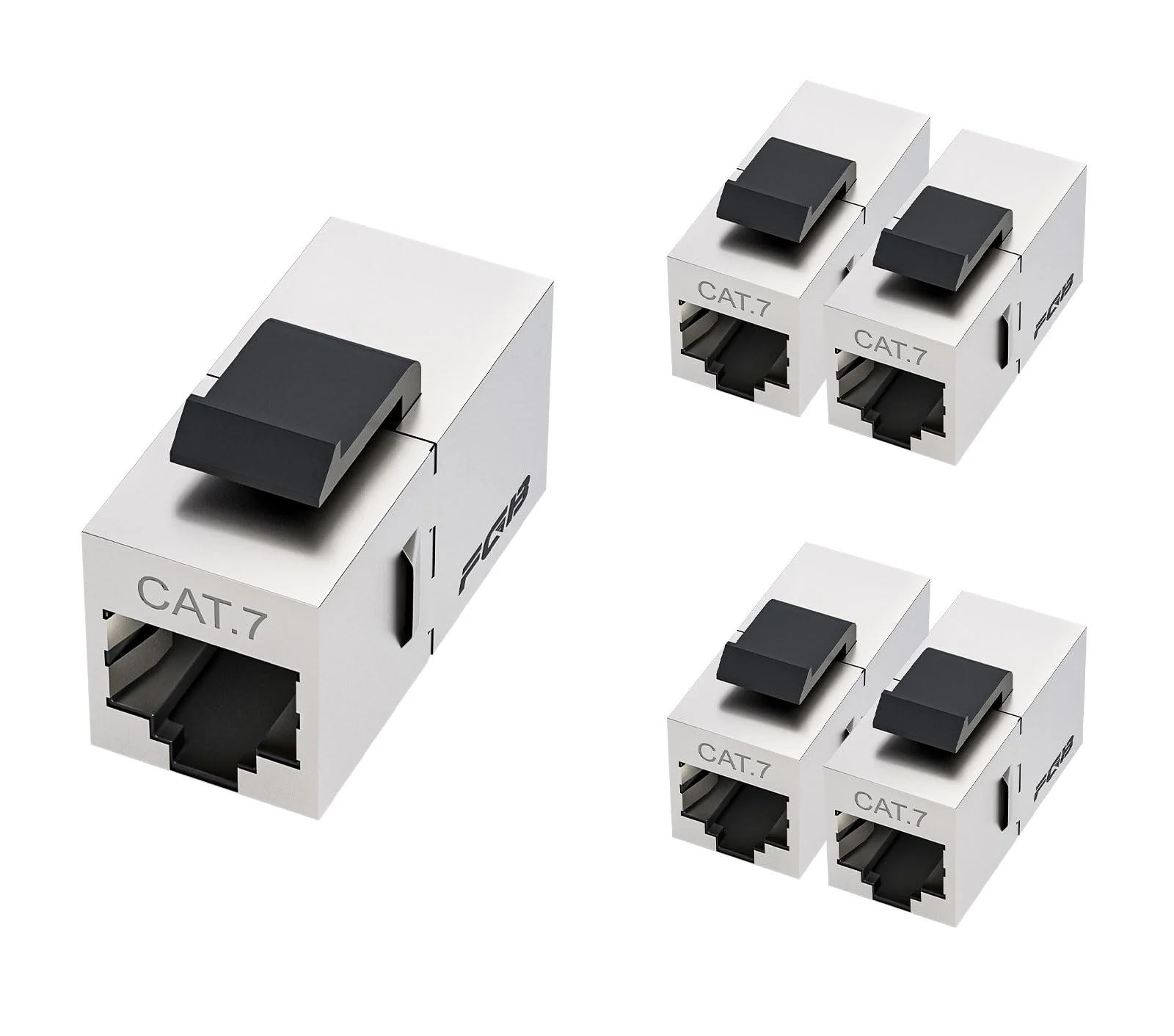 FGB 10Gbps Cat7 Keystone Module RJ45 Shielded Coupling Socket Network Patch Panel Keystone Ethernet Coupling Network Connector (Pack of 5, Silver) Pack of 5