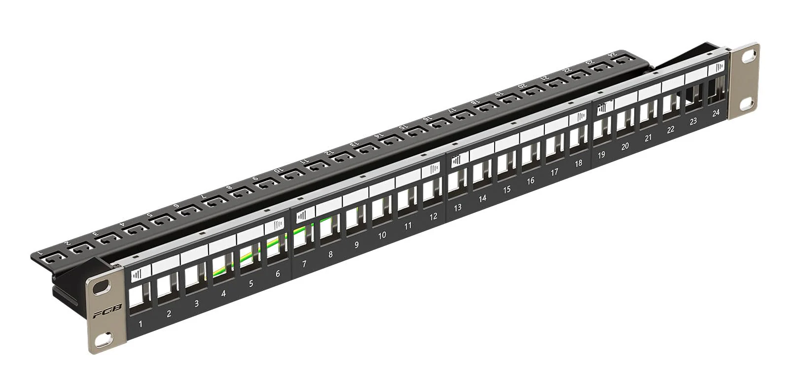 FGB 1U Patch Panel 24 Port for Keystone Modules with 12 Pieces Blank Keystone Inserts, 19 Inch Rack Installation or Wall Mounting Patch Panel with Rear Strip, Compatible CAT5 CAT6 CAT7 CAT8 Network