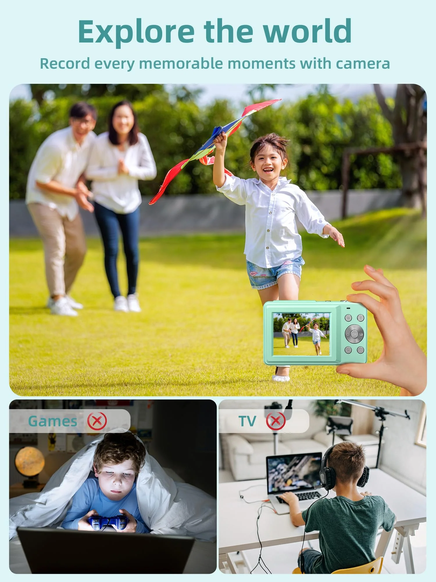 FHD 1080P Digital Cameras for Kids Boys Girls Compact Digital Point and Shoot Camera with 16X Zoom 32GB Card Small Kids Camera, Green - Image 5
