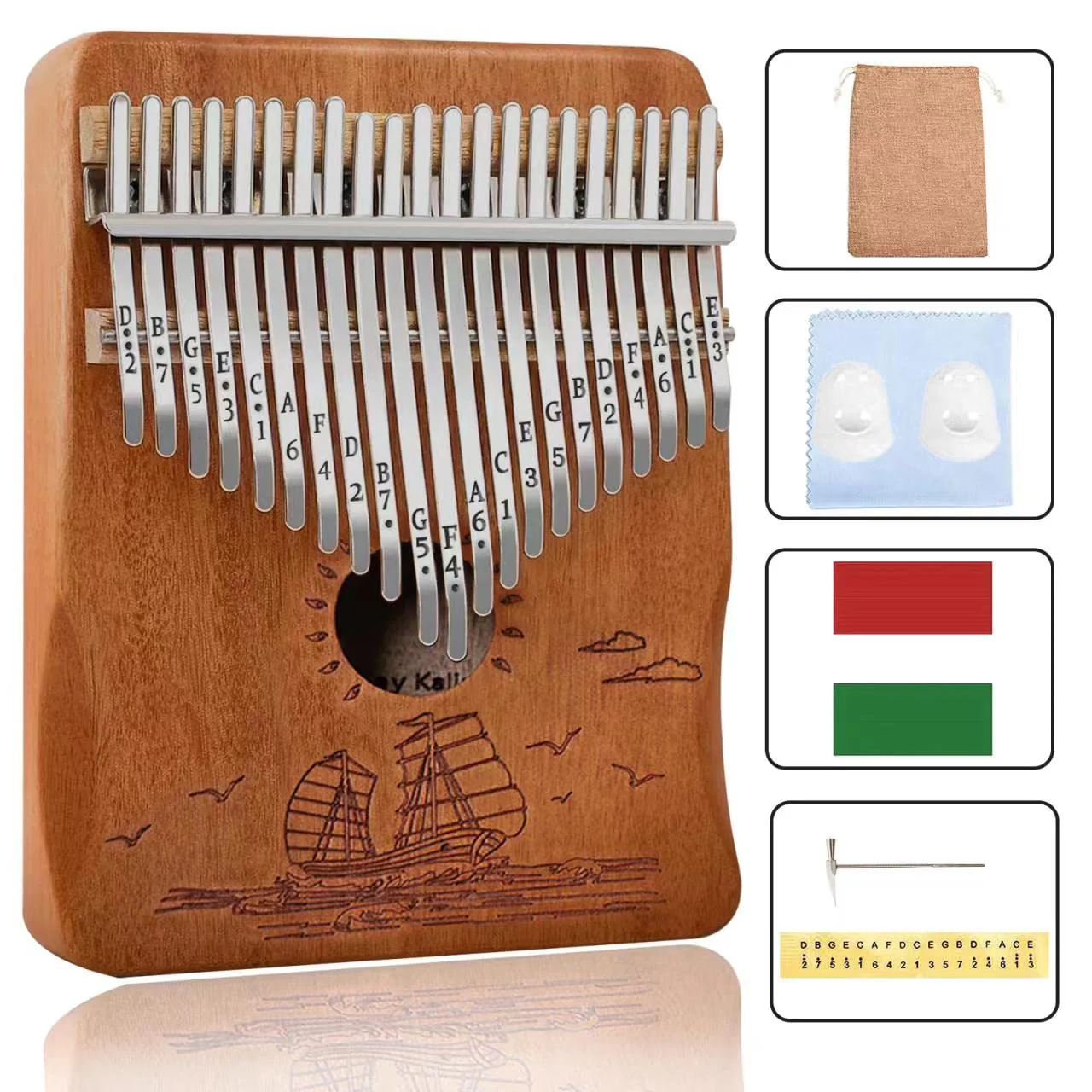 Finger Piano Kalimba 21 Keys, Calimba, Kalimba 21 Key with Tuning Hammer and Instructions, Sail Away Thumb Piano for Adults and Beginners(Brown) Brown