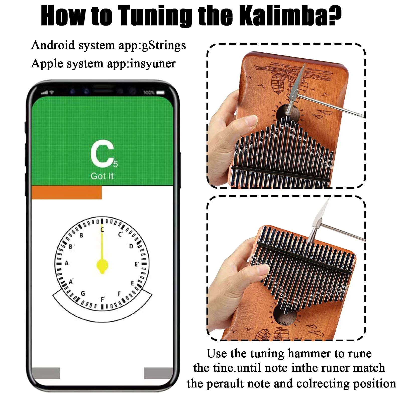 Finger Piano Kalimba 21 Keys, Calimba, Kalimba 21 Key with Tuning Hammer and Instructions, Sail Away Thumb Piano for Adults and Beginners(Brown) Brown - Image 4