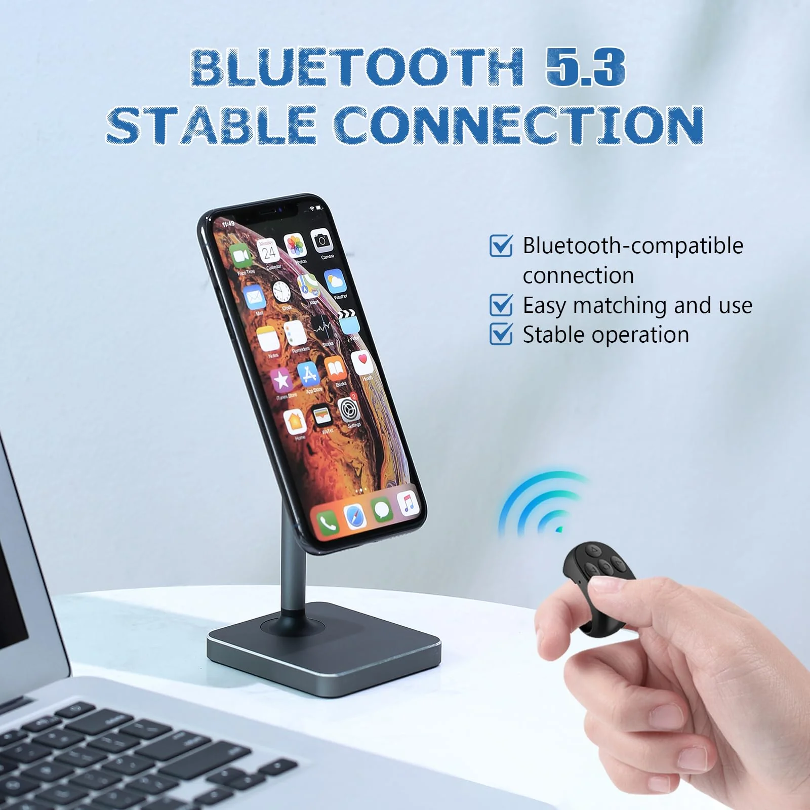 Fingertip Wireless Bluetooth Remote Control with Charging Case, Remote Control App Page Turner, Hands-Free Scrolling Ring Remote Control, Fingertip Remote Control Ring for Phones(Black) Black - Image 3