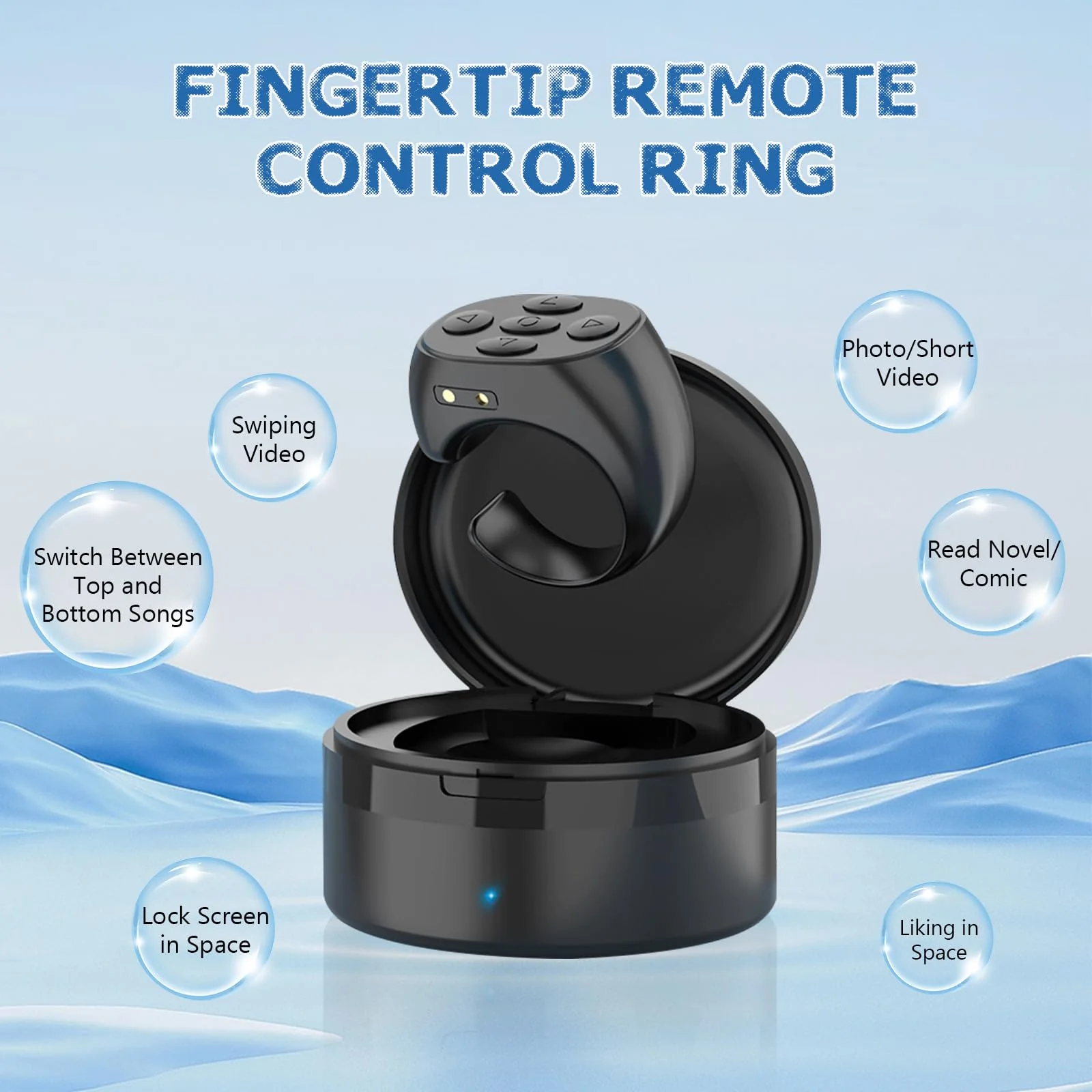 Fingertip Wireless Bluetooth Remote Control with Charging Case, Remote Control App Page Turner, Hands-Free Scrolling Ring Remote Control, Fingertip Remote Control Ring for Phones(Black) Black - Image 6