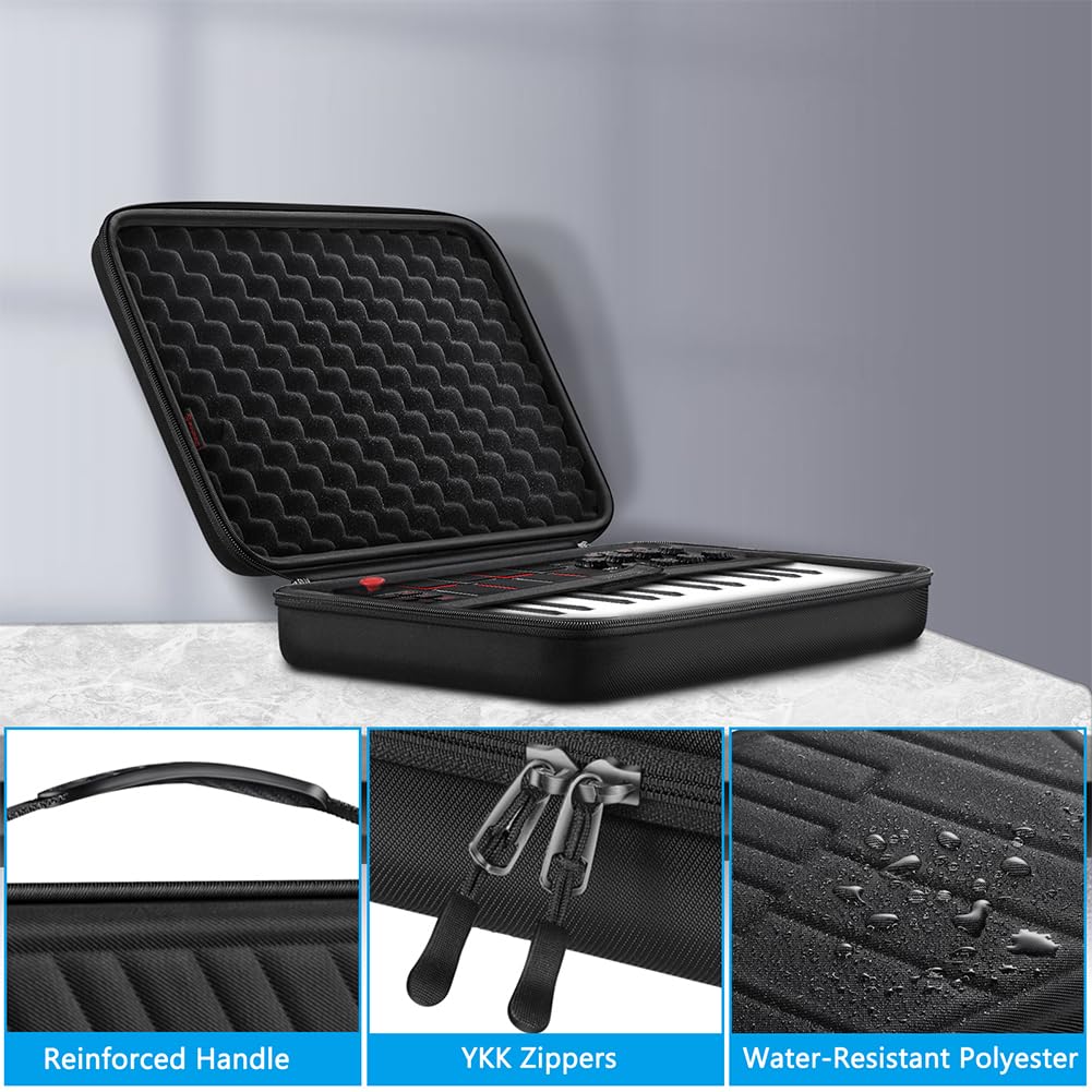 FINPAC Semi-Hard Carrying Case for AKAI Professional MPK Mini MKII & MK3 & MPK Mini Play | Alesis V Mini 25 Key USB MIDI Keyboard Controller Case with Cable Slot for Business, Travel (Black) Black - Image 3