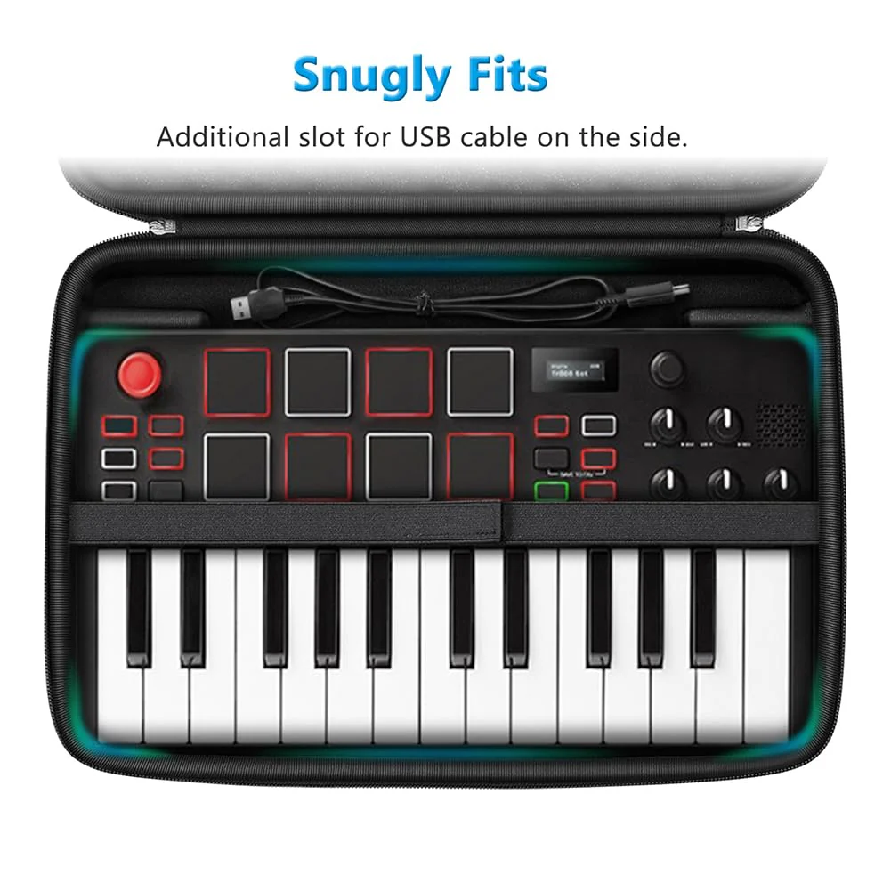 FINPAC Semi-Hard Carrying Case for AKAI Professional MPK Mini MKII & MK3 & MPK Mini Play | Alesis V Mini 25 Key USB MIDI Keyboard Controller Case with Cable Slot for Business, Travel (Black) Black - Image 4