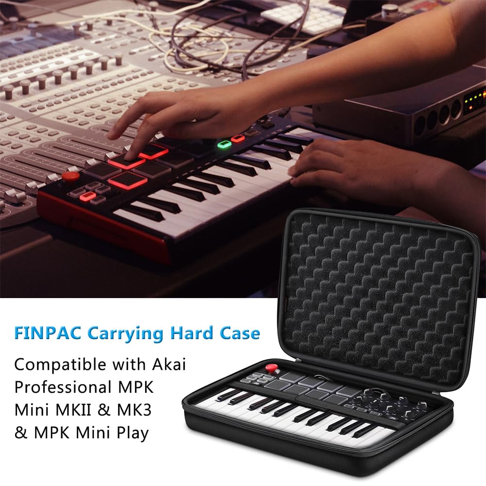 FINPAC Semi-Hard Carrying Case for AKAI Professional MPK Mini MKII & MK3 & MPK Mini Play | Alesis V Mini 25 Key USB MIDI Keyboard Controller Case with Cable Slot for Business, Travel (Black) Black - Image 7