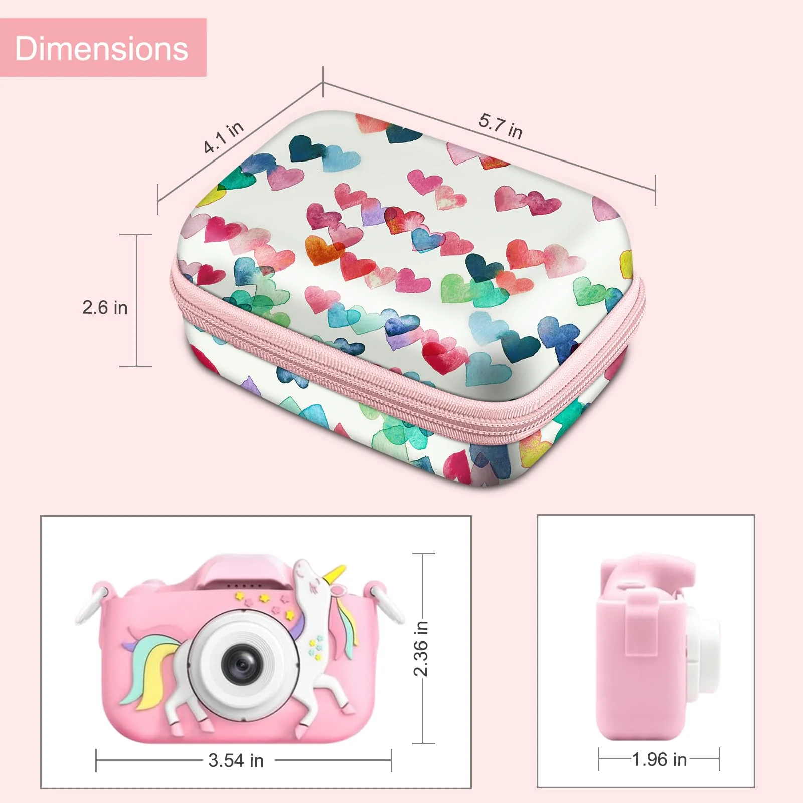 Fintie Kids Camera Case Compatible with Goopow/Mgaolo/CIMELR/Seckton/GKTZ/Desuccus/OZMI/Agoigo/Ourlife/Unicorn Kids Camera Toys & Video Camera, Hard Carrying Bag with Inner Pocket, Raining Hearts - Image 3