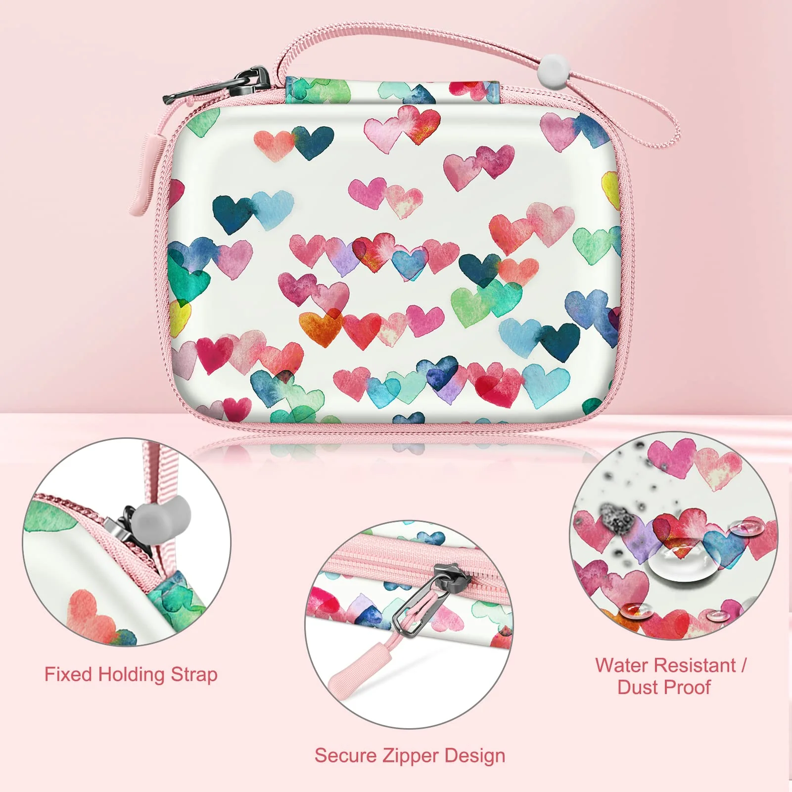 Fintie Kids Camera Case Compatible with Goopow/Mgaolo/CIMELR/Seckton/GKTZ/Desuccus/OZMI/Agoigo/Ourlife/Unicorn Kids Camera Toys & Video Camera, Hard Carrying Bag with Inner Pocket, Raining Hearts - Image 4