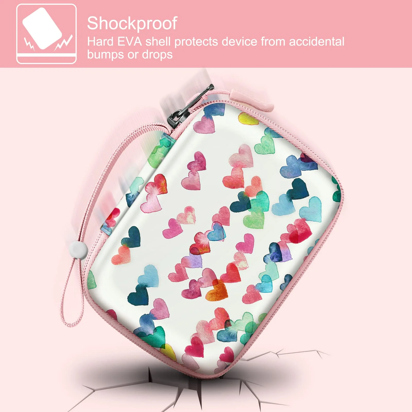 Fintie Kids Camera Case Compatible with Goopow/Mgaolo/CIMELR/Seckton/GKTZ/Desuccus/OZMI/Agoigo/Ourlife/Unicorn Kids Camera Toys & Video Camera, Hard Carrying Bag with Inner Pocket, Raining Hearts - Image 6