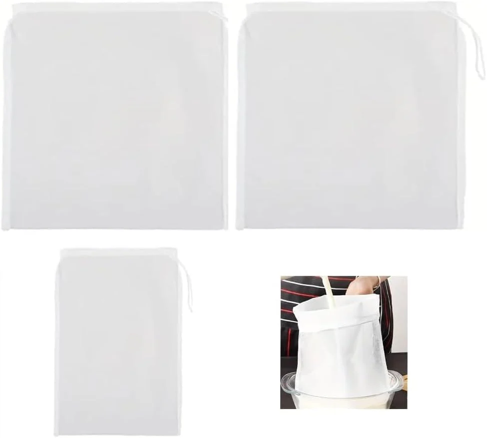 Firavggu Pack of 3 Filter Bags Strainer Bags 200 Micro Press Bags 20 x 30 cm / 30 x 45 cm Brew Bag Nylon Hop Filter Beer White Press Bag Filter Cloth Squeezing Cloth Nut Milk Bag for Fruit Press Wine 200 Micro/ 20*30cm/30*45cm