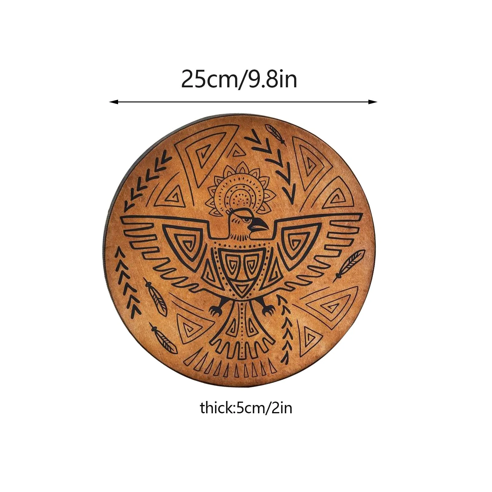 Firlar Shaman Drum, 10 Inch Shaman Bird Pattern Handmade Shaman Drum With Drum Stick, Spiritual Instrument, Exquisite Look, Siberian Drum Spirit Music Symbol, Sound Healer Shaman Drum Brown - Image 2