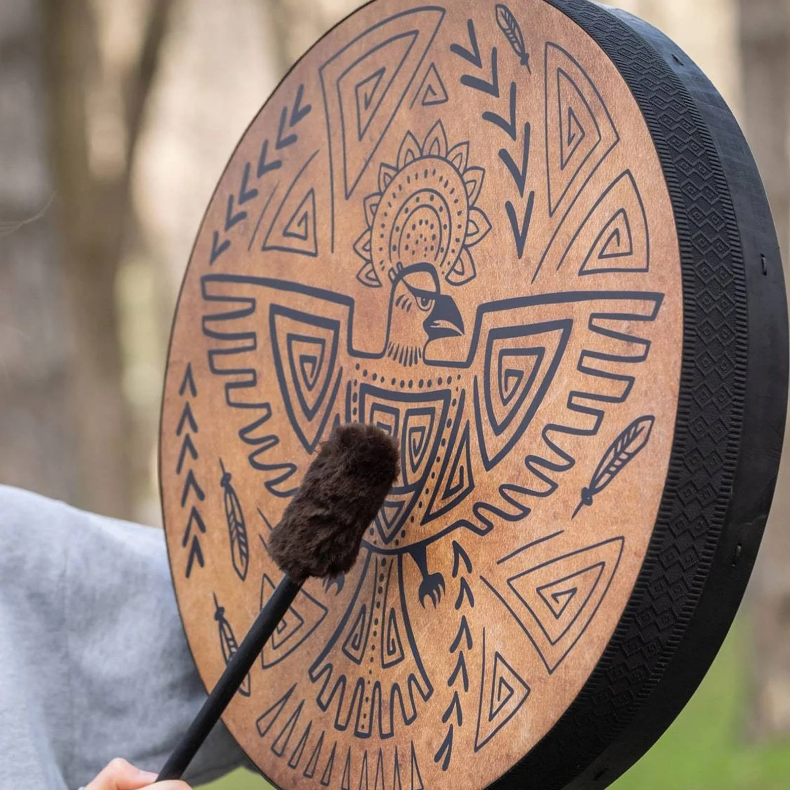 Firlar Shaman Drum, 10 Inch Shaman Bird Pattern Handmade Shaman Drum With Drum Stick, Spiritual Instrument, Exquisite Look, Siberian Drum Spirit Music Symbol, Sound Healer Shaman Drum Brown - Image 5