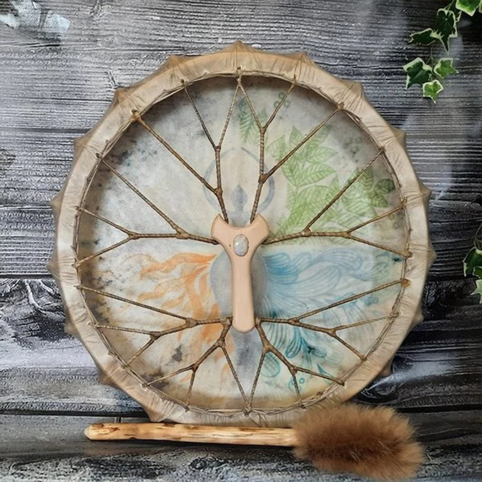 FIRLAR Shaman Drum,10 Inch Shaman Hand Drum With Drum Stick, Instrumental Shaman Alchemy Moon Drum, Sound Healer Shaman Drum For Spiritual Music, Reflection Meditation (Tree) Tree - Image 4