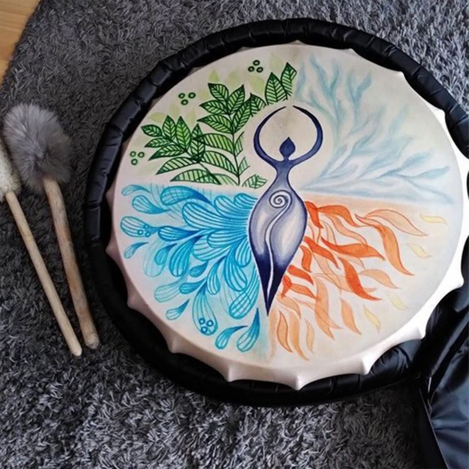 FIRLAR Shaman Drum,10 Inch Shaman Hand Drum With Drum Stick, Instrumental Shaman Alchemy Moon Drum, Sound Healer Shaman Drum For Spiritual Music, Reflection Meditation (Tree) Tree - Image 6