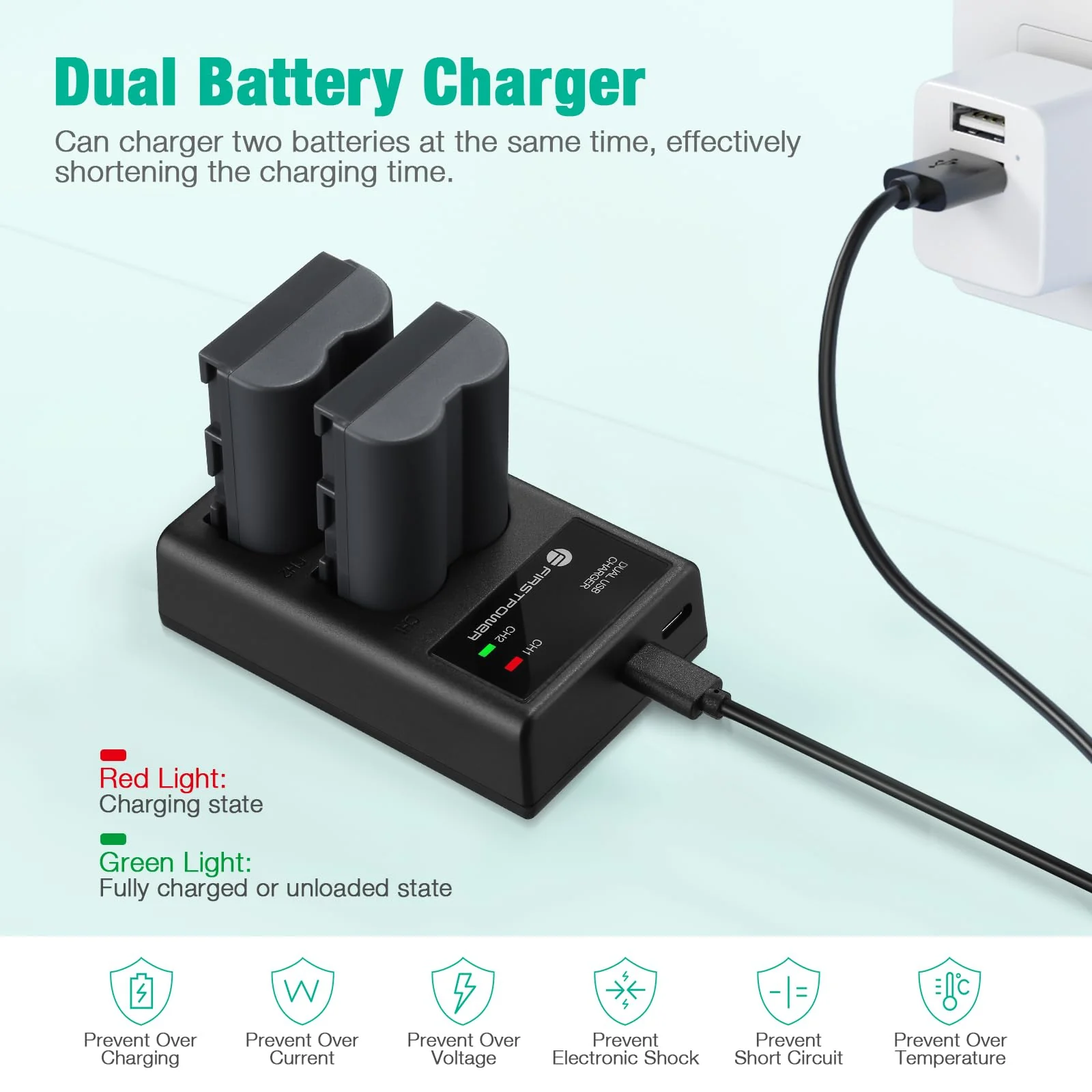 FirstPower BP-511 BP-511a Battery 2-Pack 2200mAh and Dual USB Charger for Canon EOS 5D 10D 20D 20Da 30D 40D 50D 300D D30 D60 and More Camera - Image 4