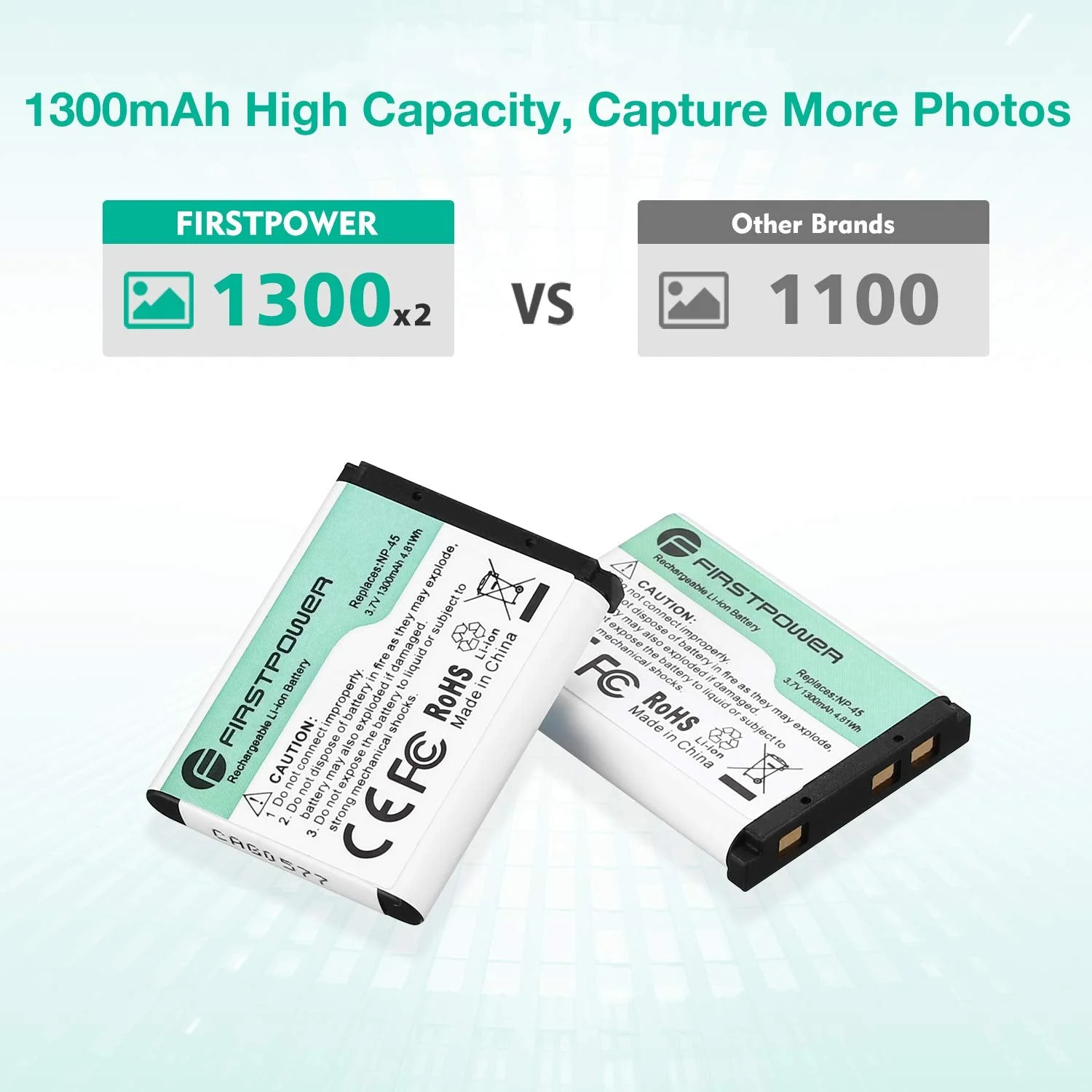 FirstPower NP-45/NP-45A/NP-45S Battery (X2) and Dual Charger for Fujifilm INSTAX Mini 90 Fuji FinePix XP140 XP130 XP120 XP90 XP80 XP70 XP60 XP30 XP20 T560 T550 T510 T500 T400 T360 - Image 2