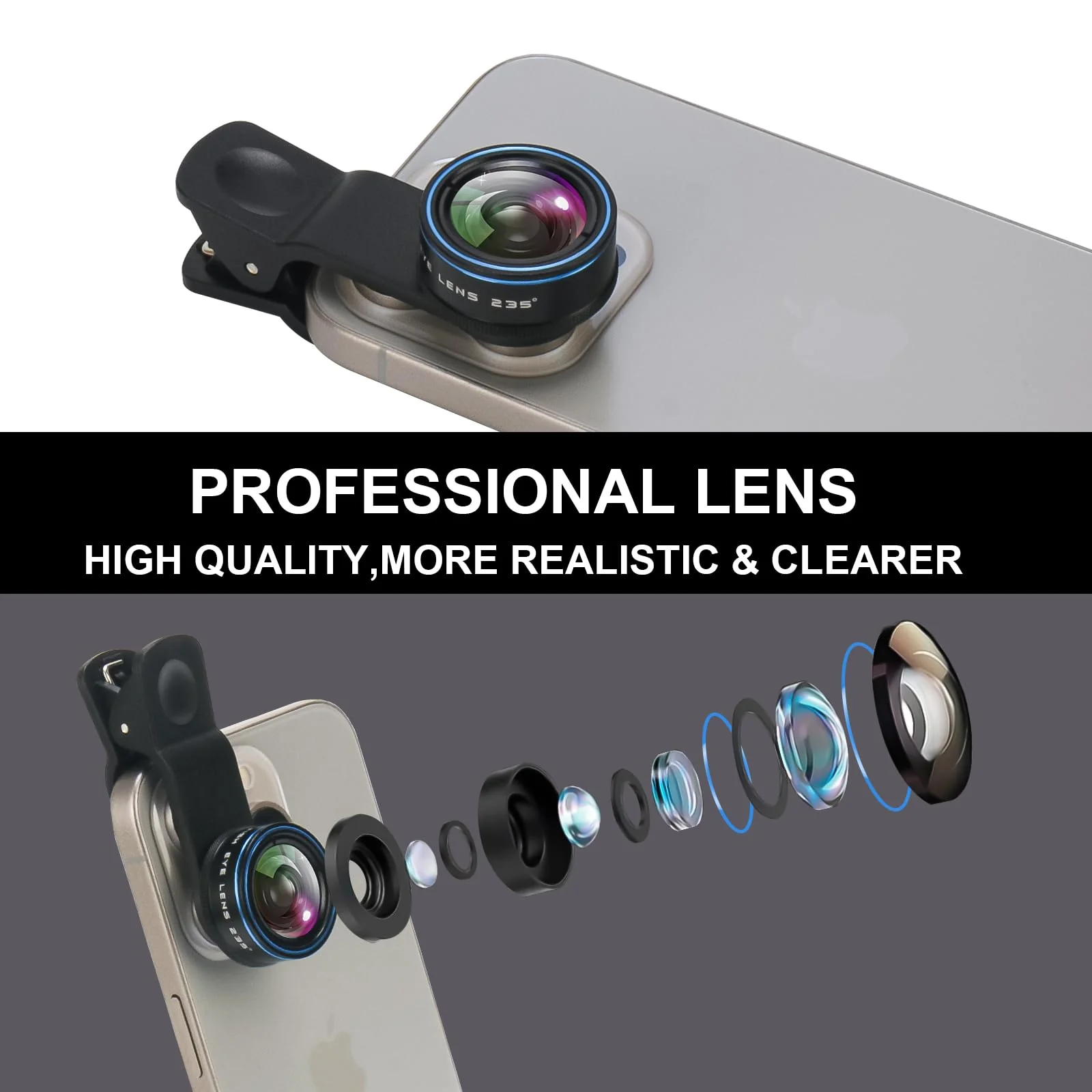 Fisheye Lens 235° Phone Camera Lens, Fish Eye Lens for iPhone 14 13 12 X XR Pixel Samsung Smartphone,Clip on Cell Phone，Funny Photos Fisheye-Blue - Image 4