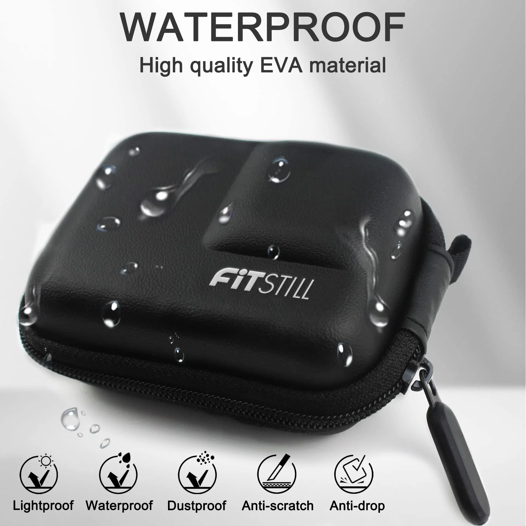 FiTSTILL Mini Carrying Case for Go Pro Hero 12/11/10/9/8/7/(2018)/6/5 Black,Hard Shell Travel Storage Case for DJI Osmo Action 2/3/4,AKASO,Campark,YI Action Camera PU-Black - Image 3