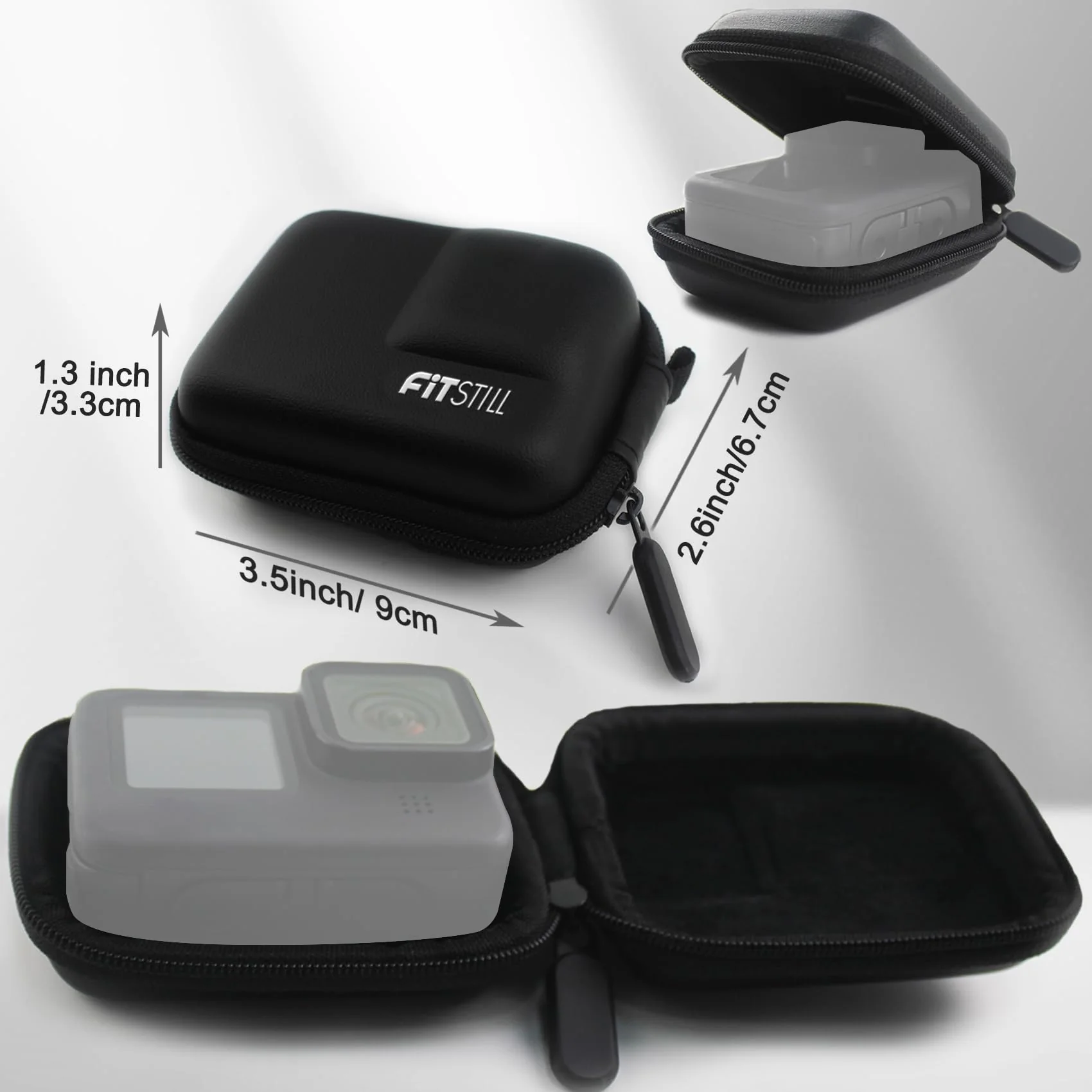 FiTSTILL Mini Carrying Case for Go Pro Hero 12/11/10/9/8/7/(2018)/6/5 Black,Hard Shell Travel Storage Case for DJI Osmo Action 2/3/4,AKASO,Campark,YI Action Camera PU-Black - Image 7