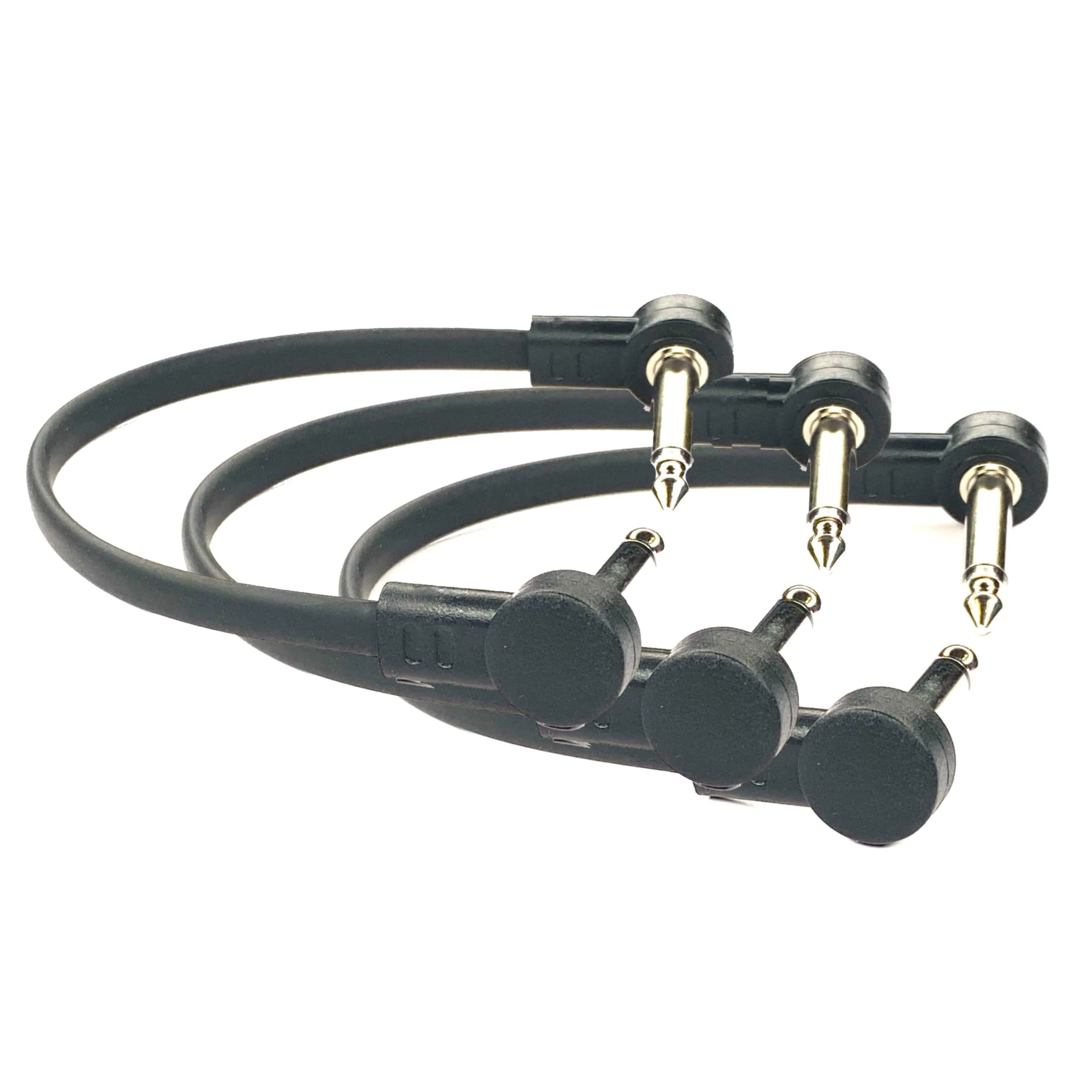 Flat Low Profile C Shape 1/4"" Right Angle Guitar Effects Pedal Patch Cables (3), Black 3