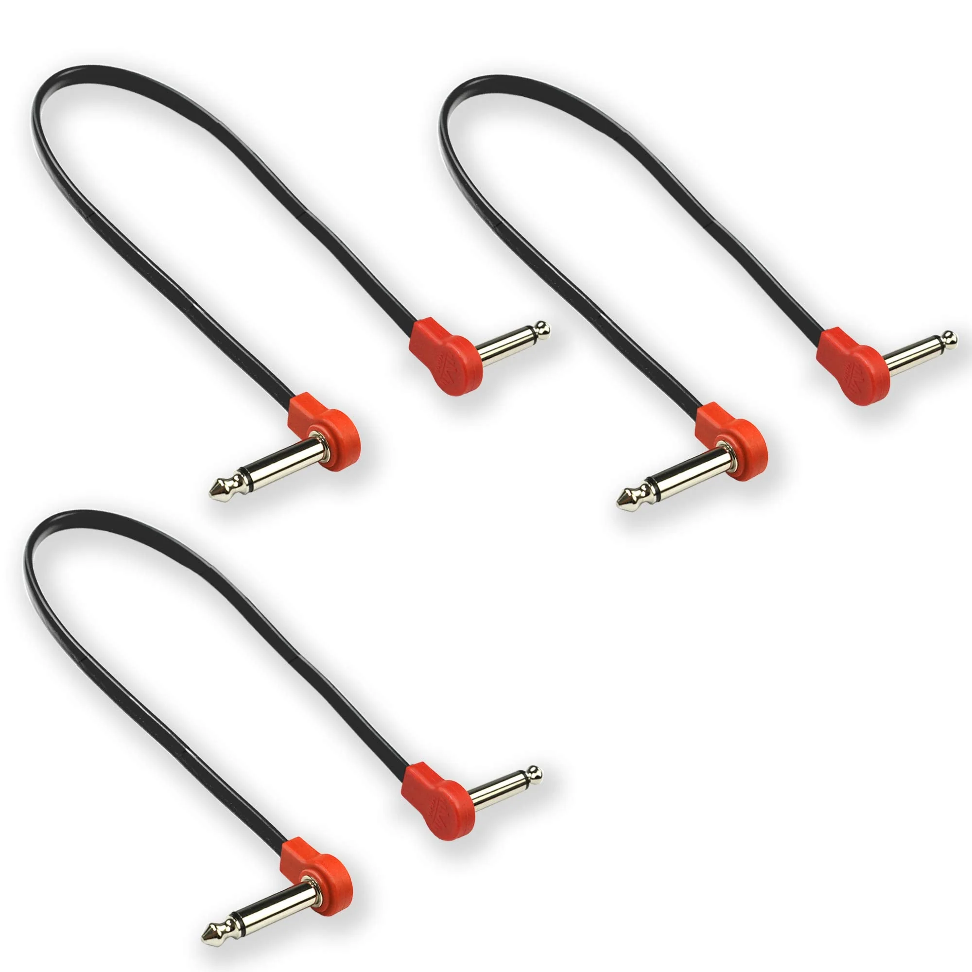 Flat Low Profile Guitar Patch Cable 20 inch for Effects Pedals, 1/4 inch Right-Angle, Red, 3-Pack New Version 20"